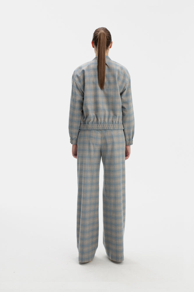 SKY BLUE BOMBER BLAZER IN CHECKS