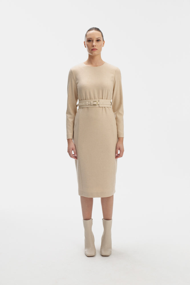 CLASSIC MIDI DRESS IN BEIGE
