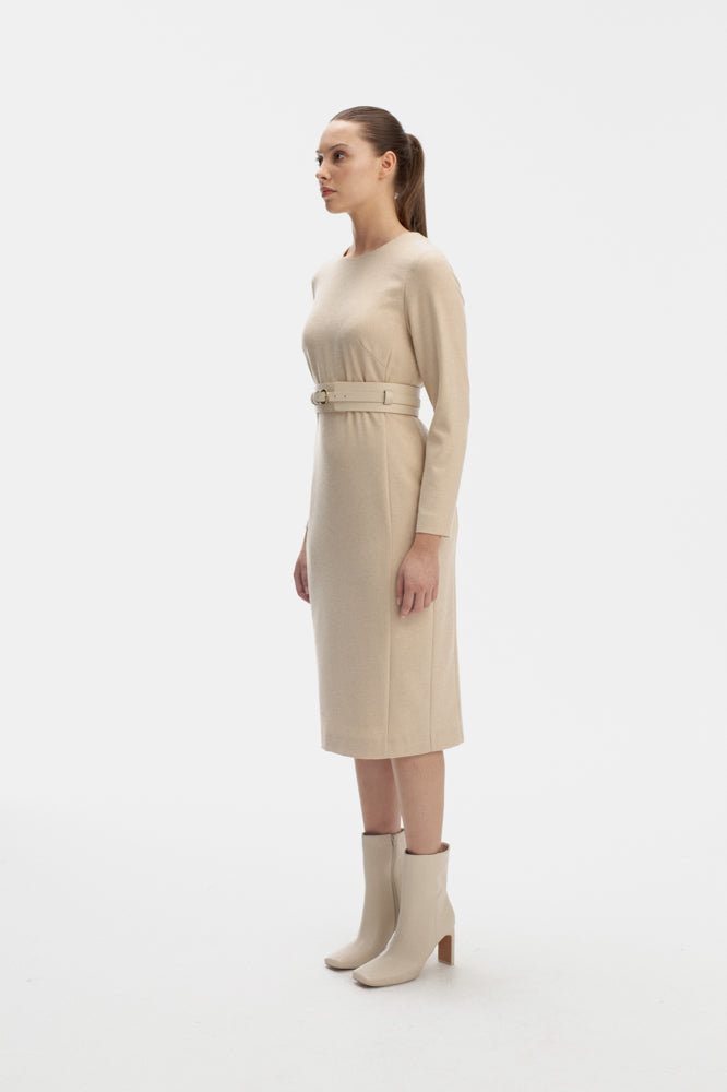 CLASSIC MIDI DRESS IN BEIGE InAvati CLASSIC MIDI DRESS IN BEIGE InAvati