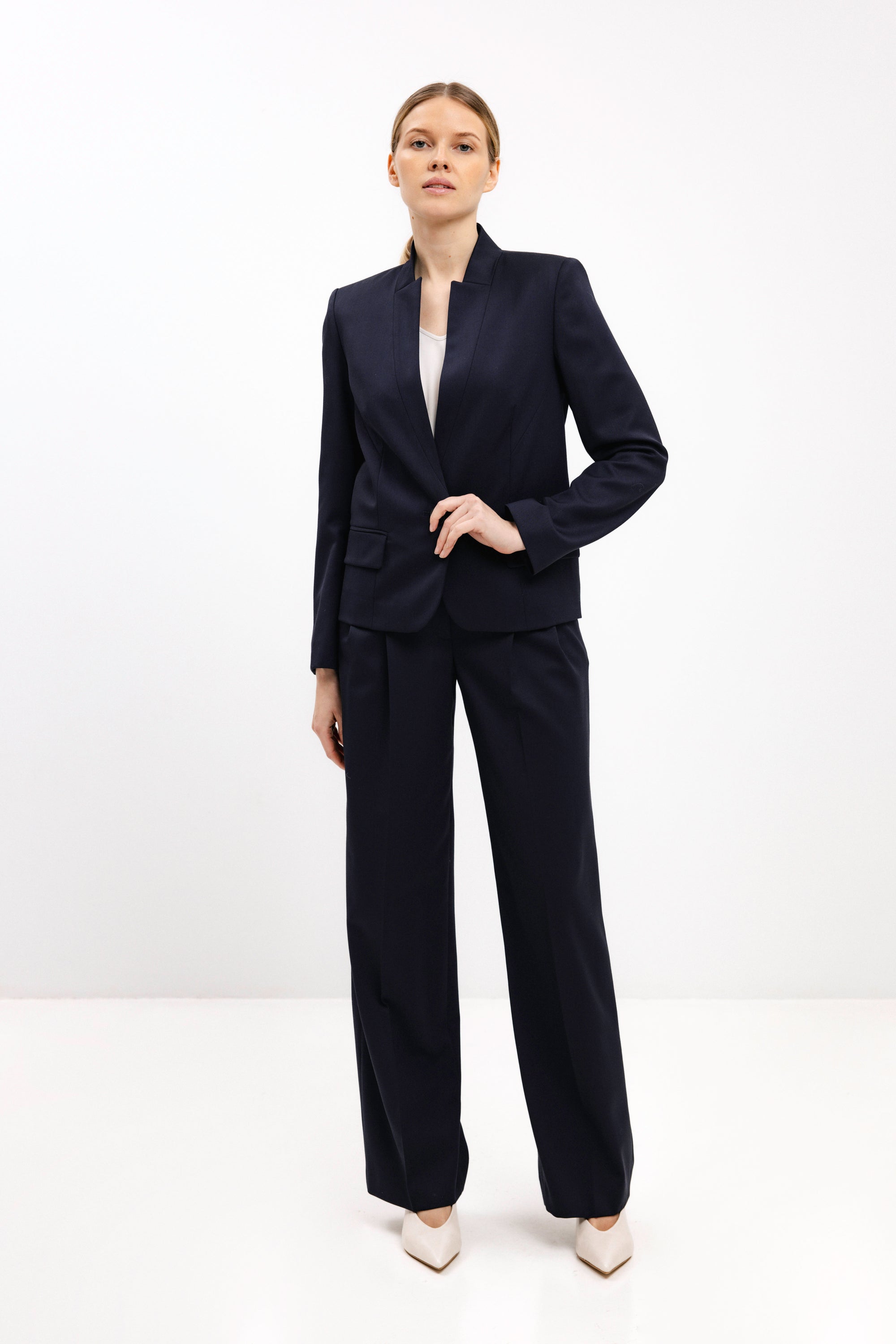 STRAIGHT-LEG NAVY TROUSERS