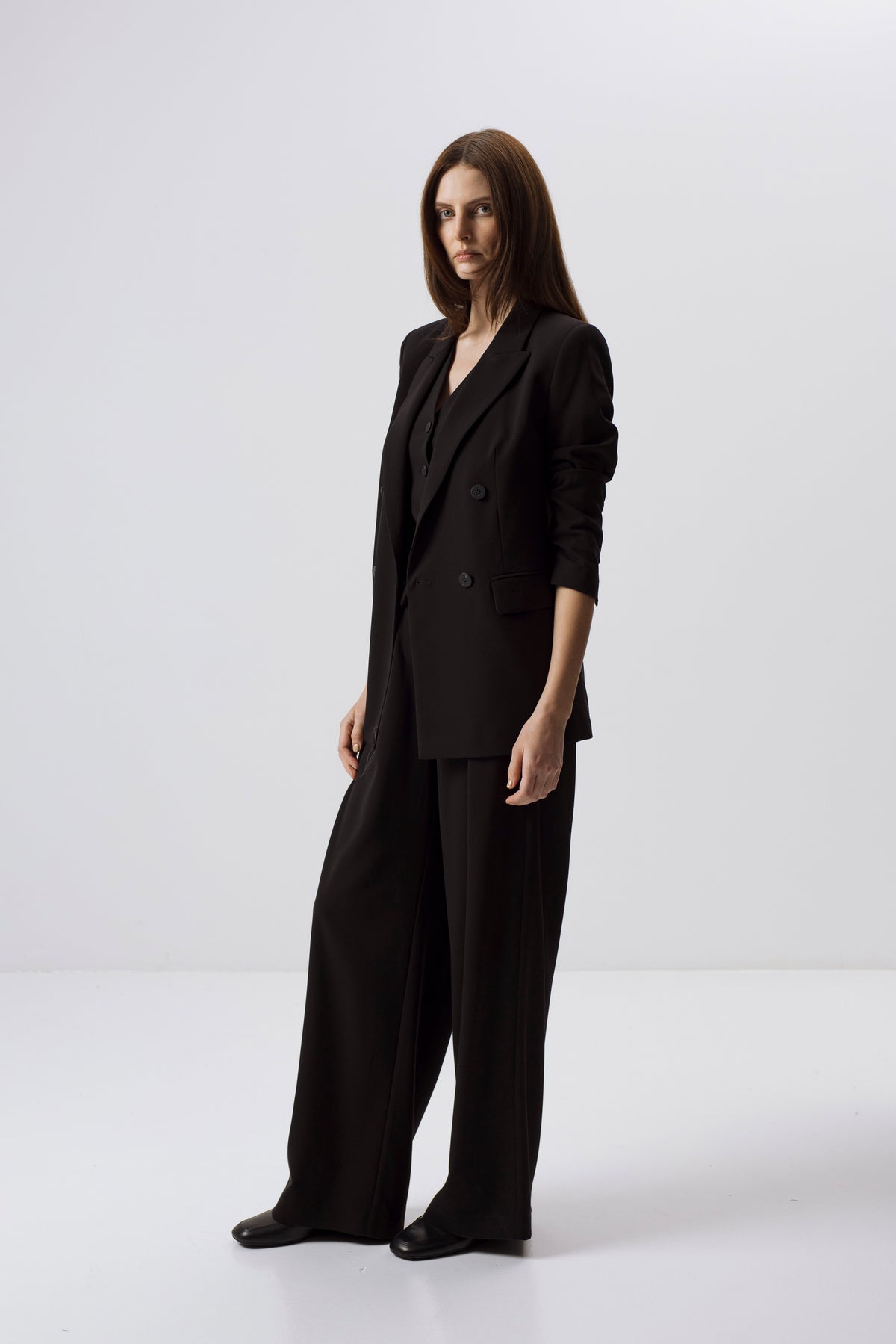 DOUBLE-BREASTED STRAIGHT BLACK BLAZER