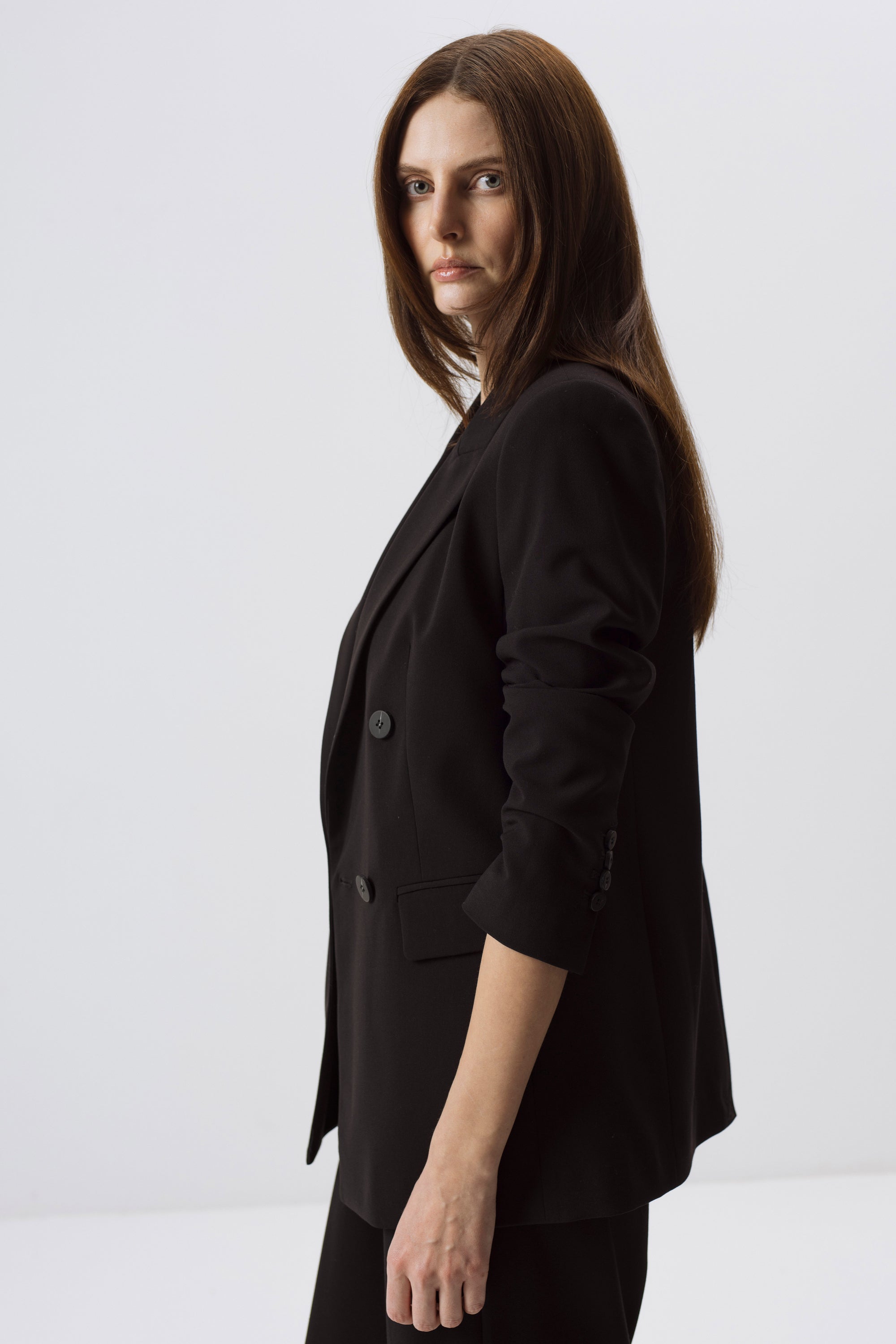 DOUBLE-BREASTED STRAIGHT BLACK BLAZER