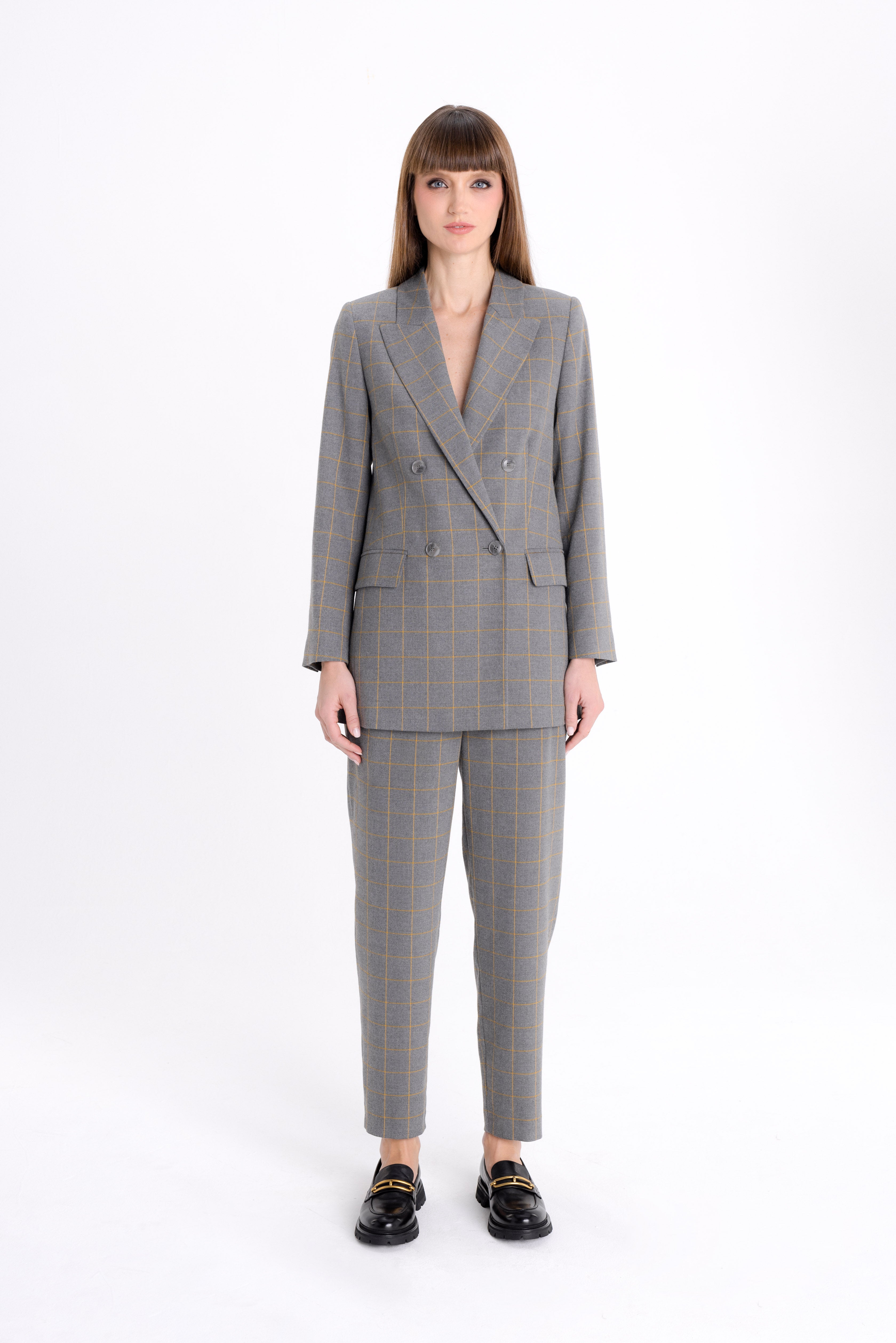 DOUBLE BREASTED CHECKED GREY BLAZER