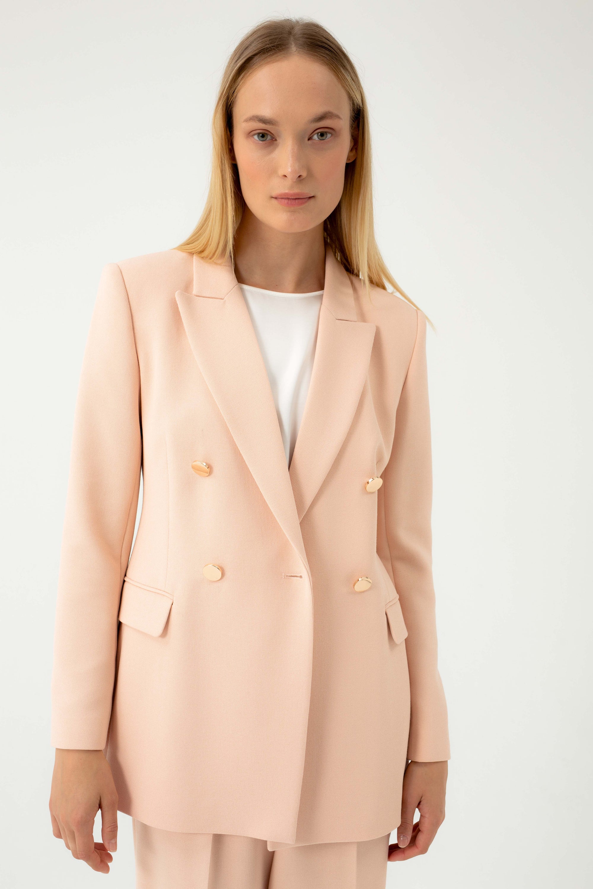 DOUBLE-BREASTED PEACH FITTED BLAZER