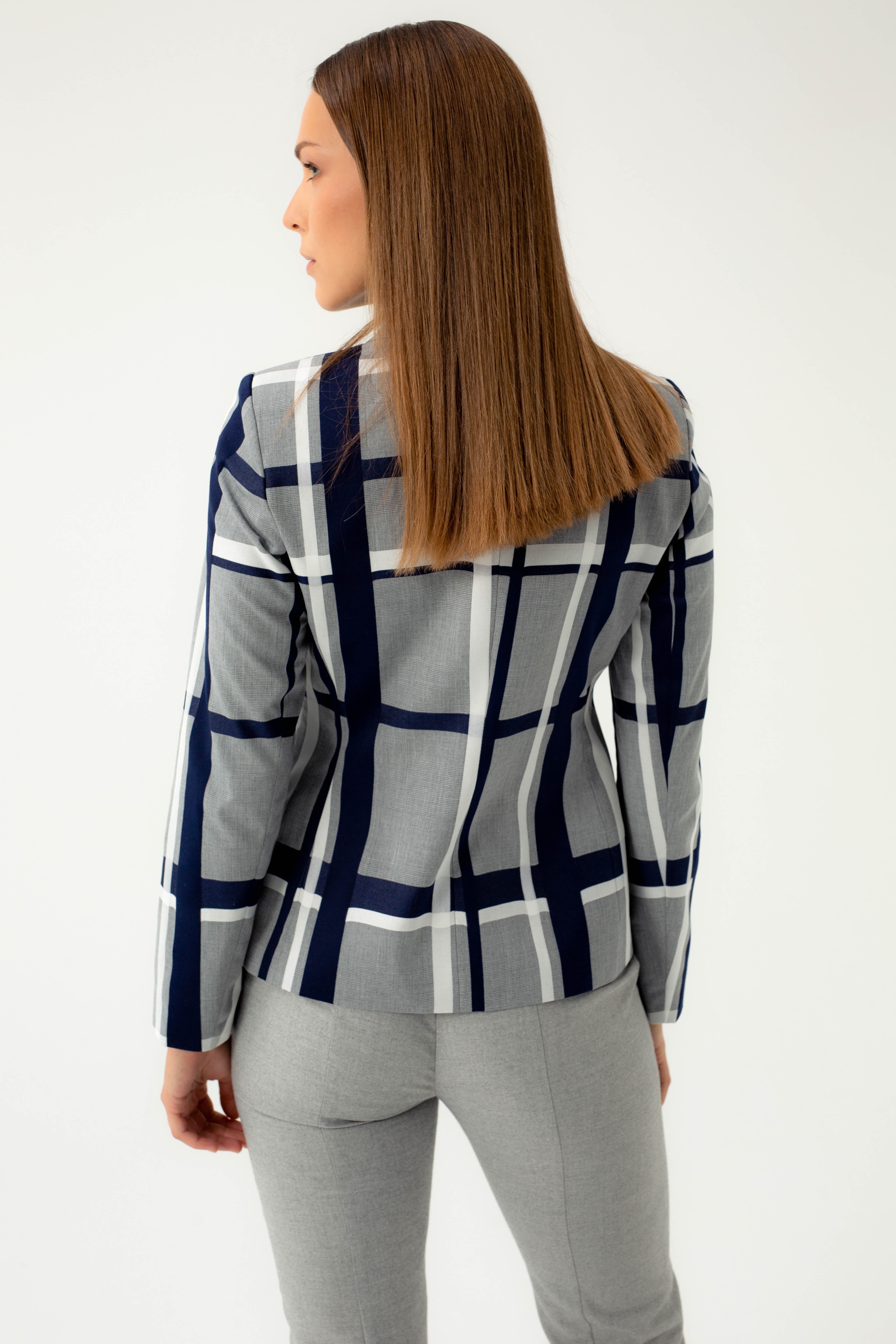 BLUE SHADE CHECKED DOUBLE-BREASTED BLAZER