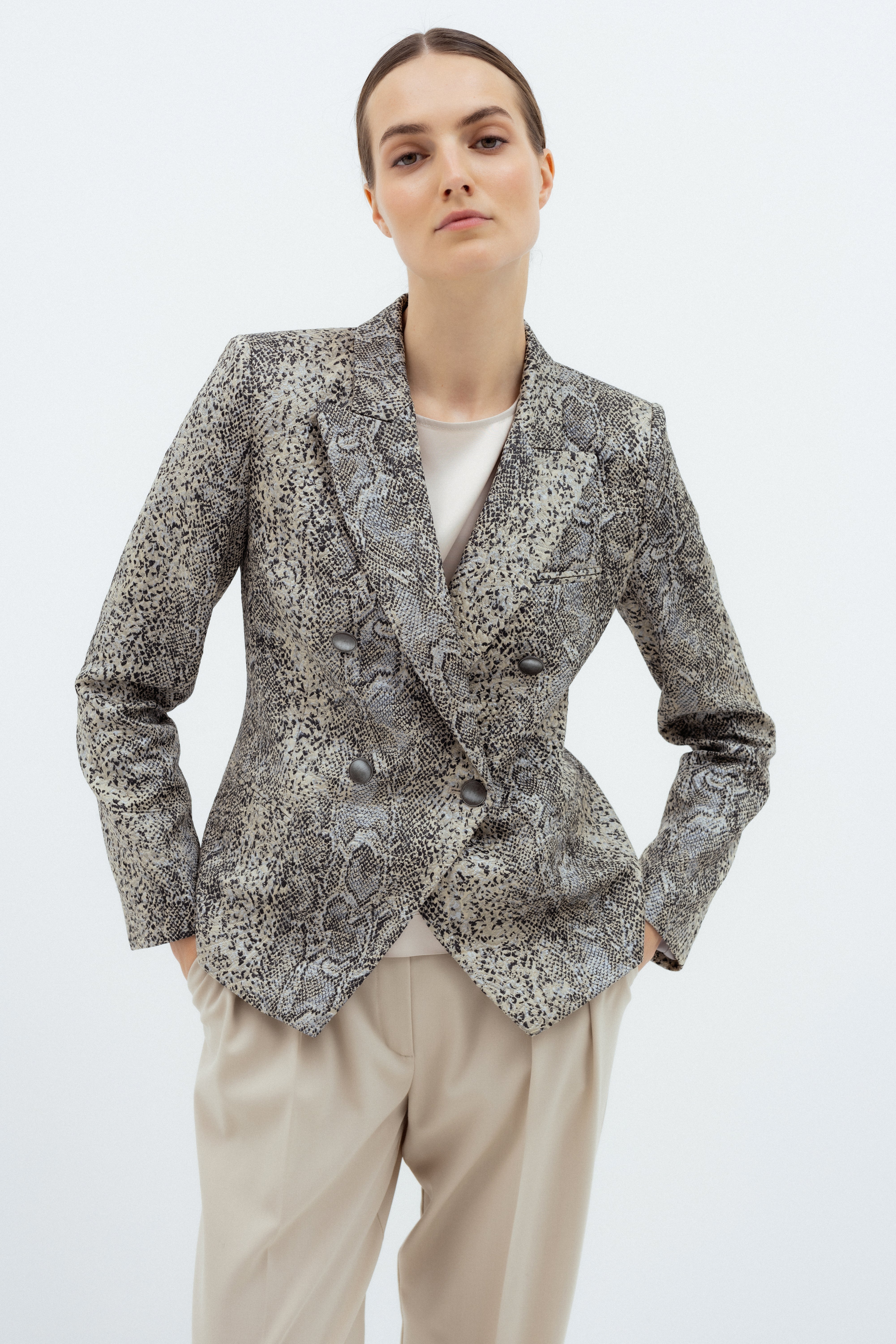 SNAKE PRINT DOUBLE-BREASTED BLAZER