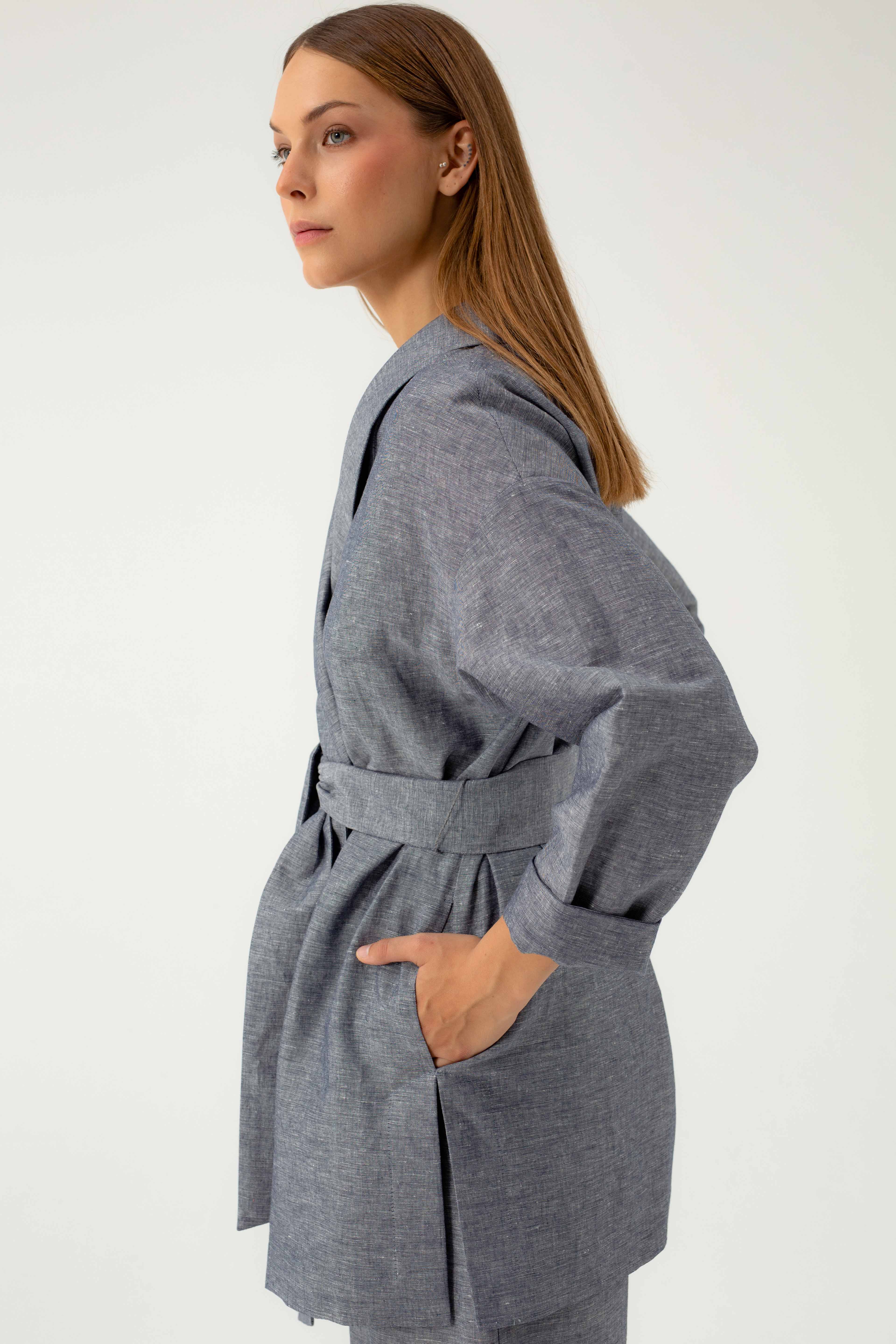 NAVY MELANGE OVERSIZED BLAZER WITH LINEN