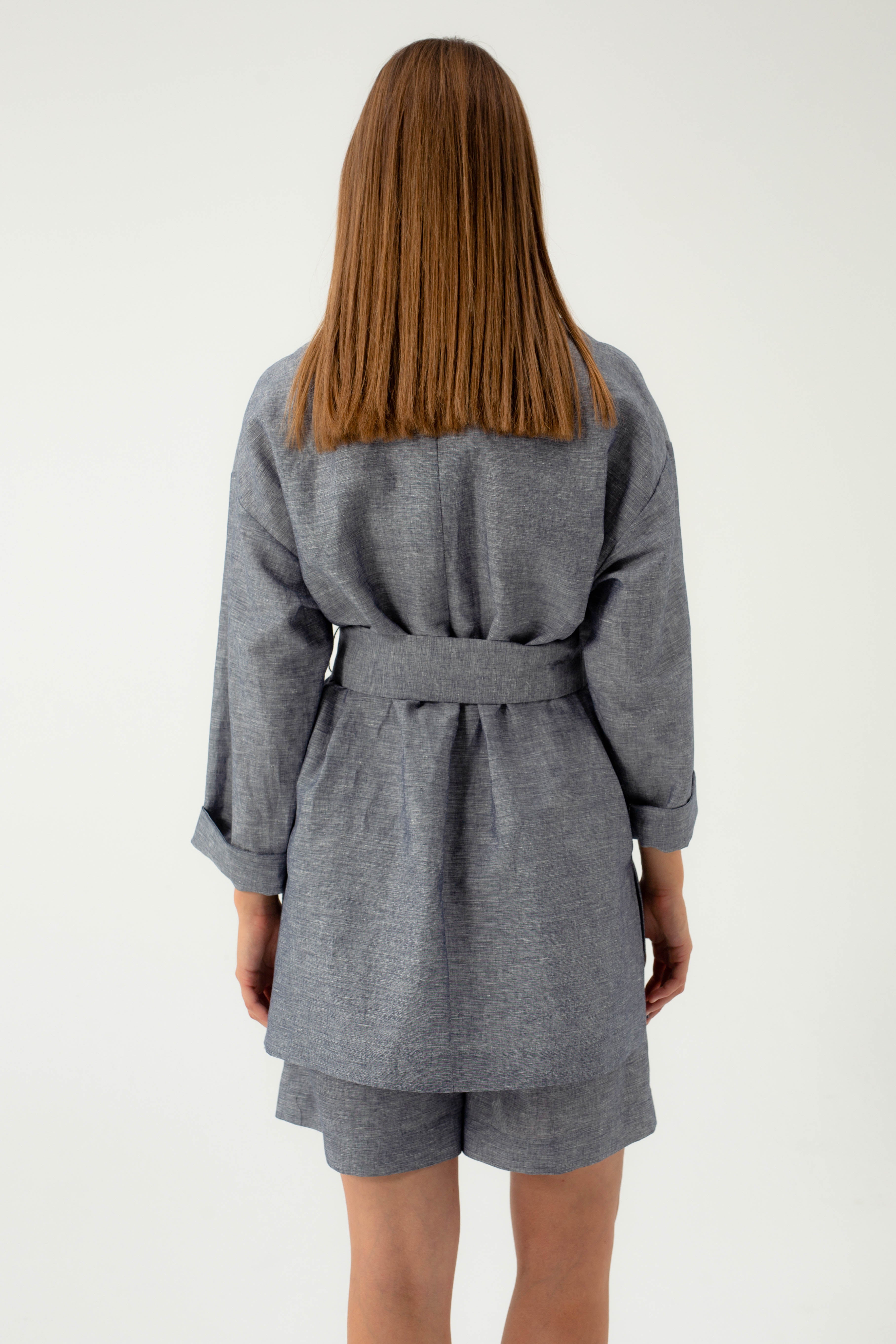 NAVY MELANGE OVERSIZED BLAZER WITH LINEN