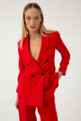DOUBLE-BREASTED RED LINEN BLAZER