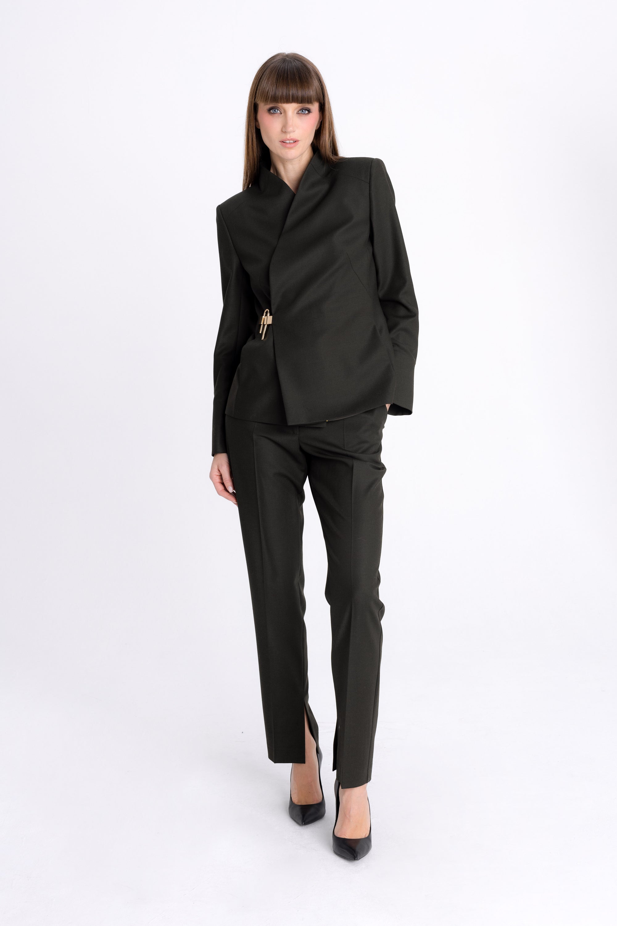 FOREST GREEN BLAZER WITH ASYMMETRIC FASTENING