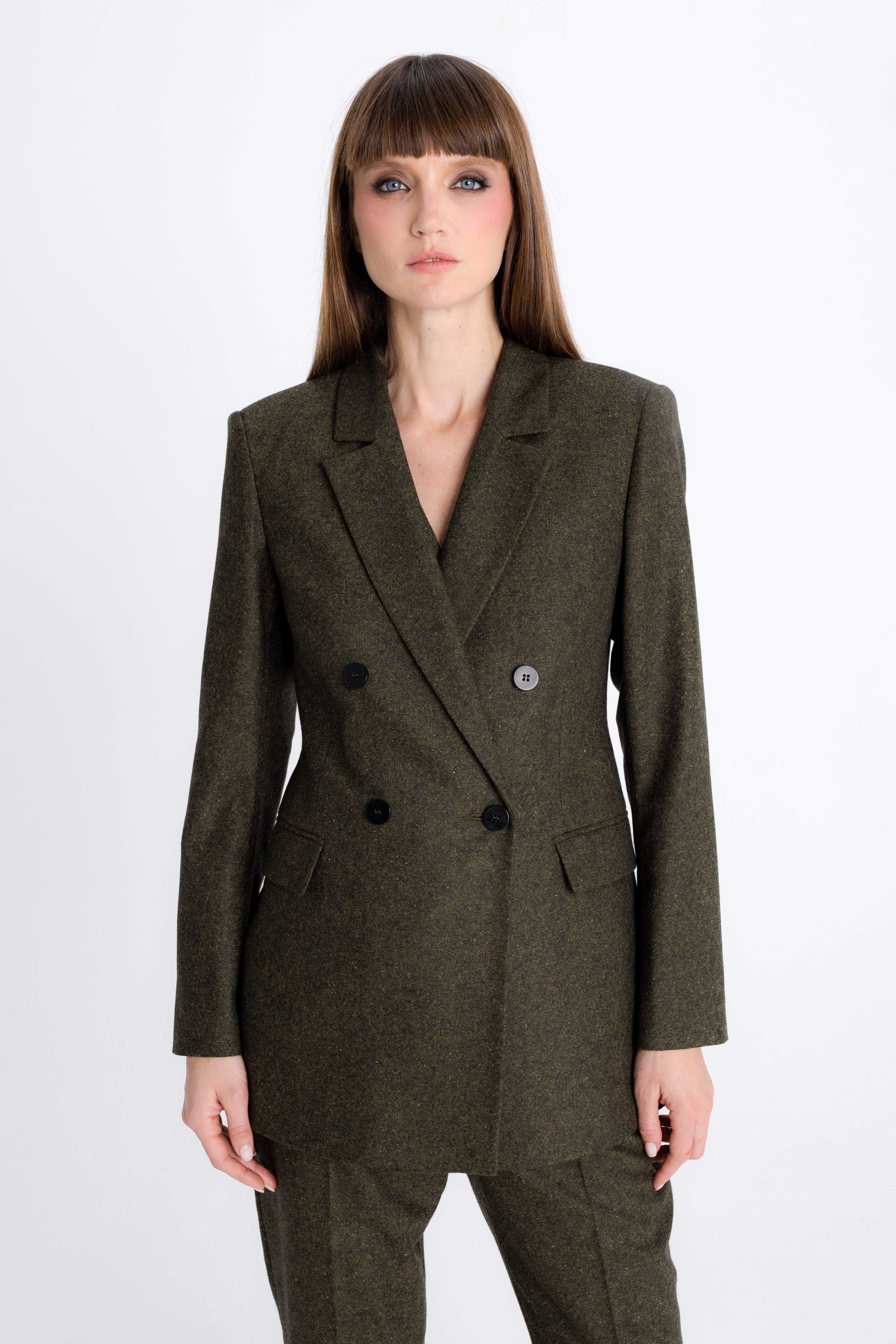 FOREST GREEN DOUBLE-BREASTED BLAZER WITH WOOL – InAvati