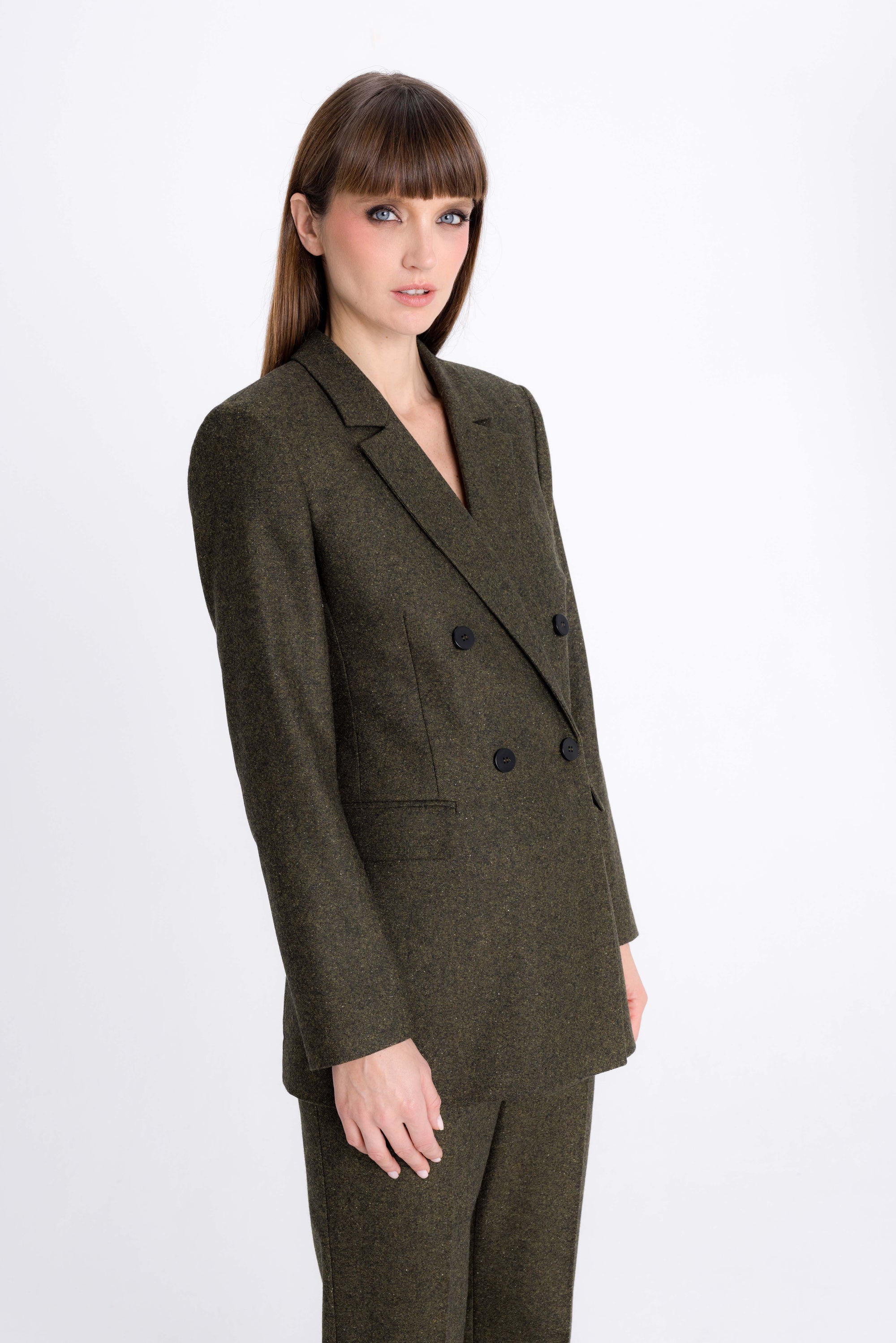 FOREST GREEN DOUBLE-BREASTED BLAZER WITH WOOL