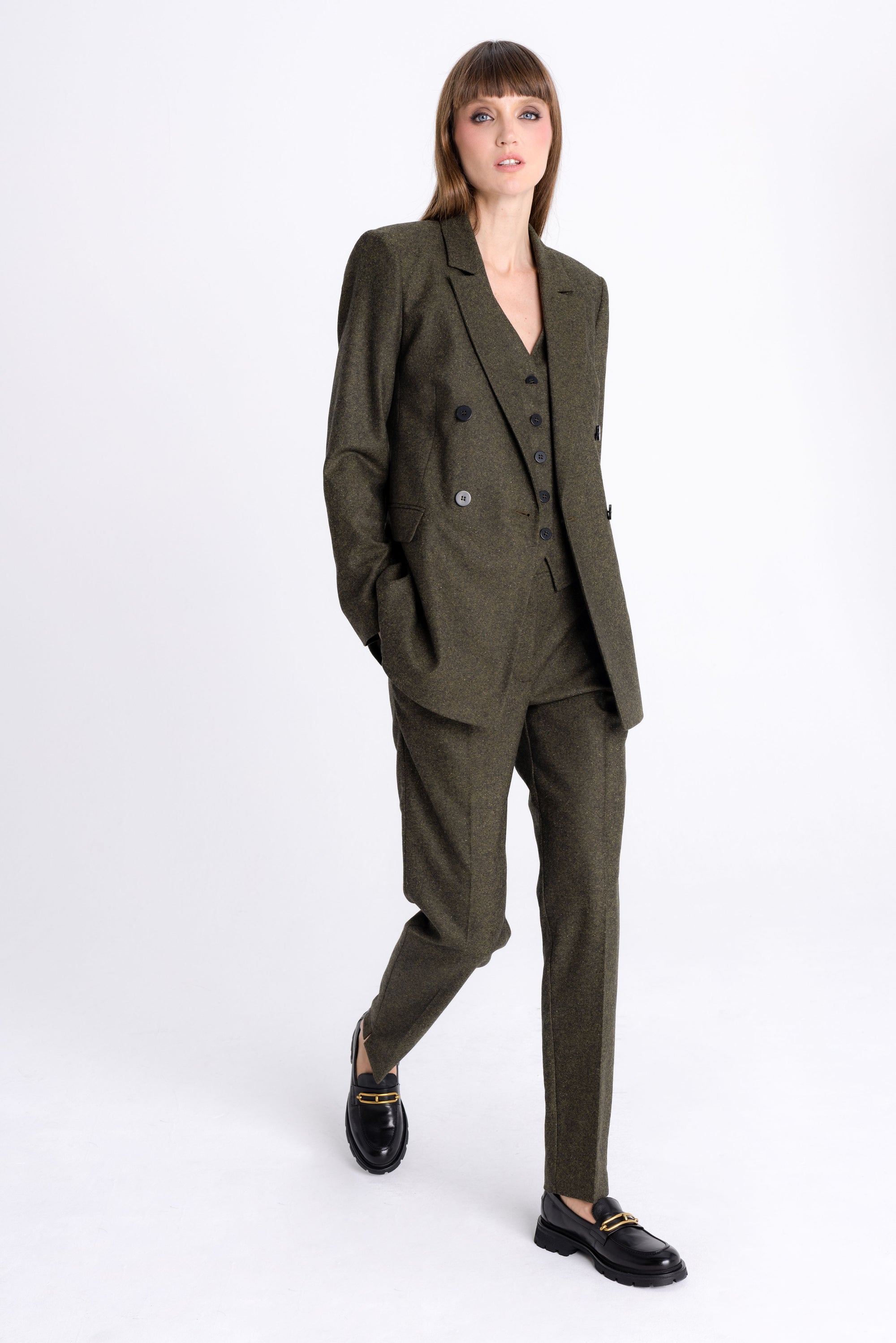 FOREST GREEN DOUBLE-BREASTED BLAZER WITH WOOL