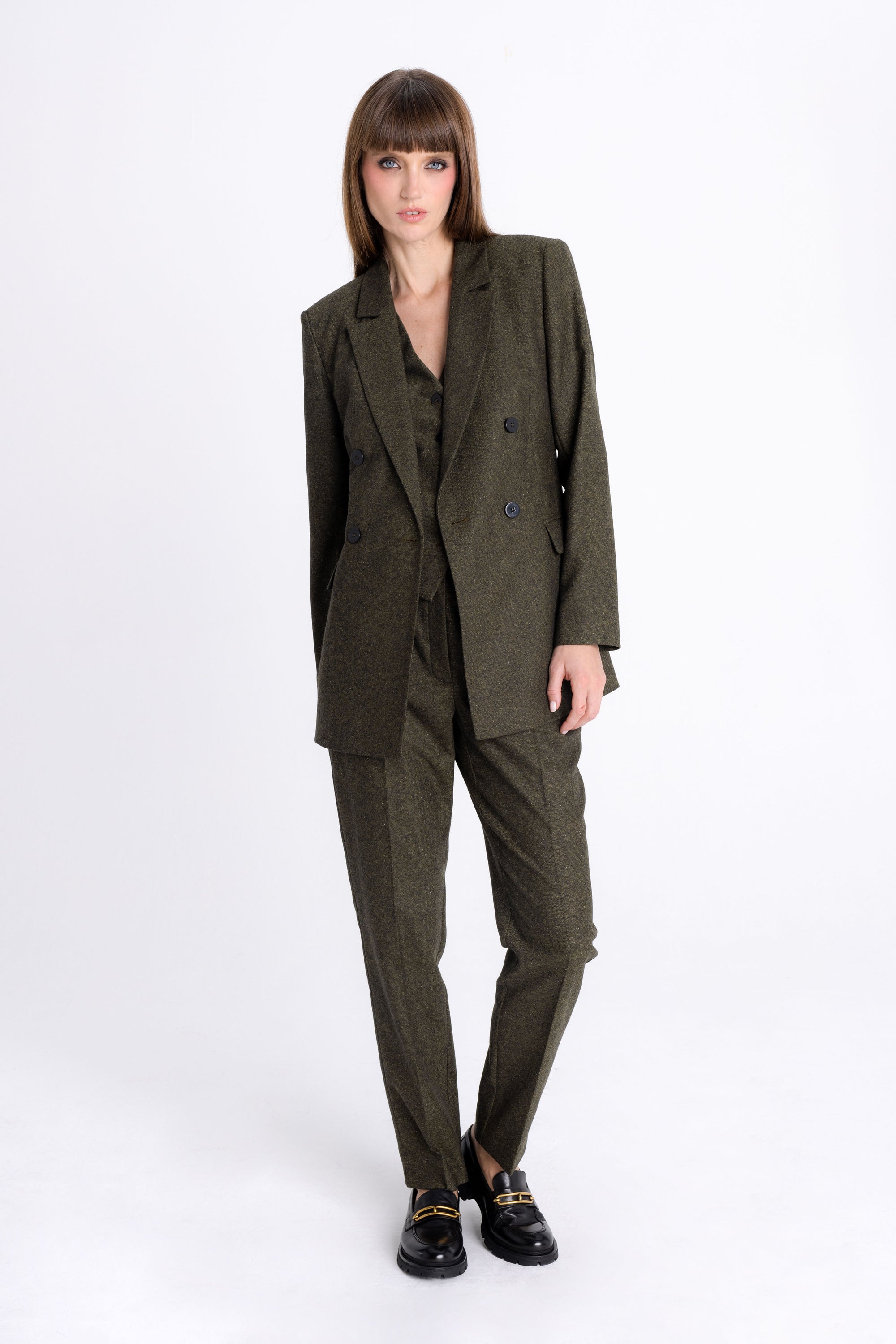 FOREST GREEN DOUBLE-BREASTED BLAZER WITH WOOL