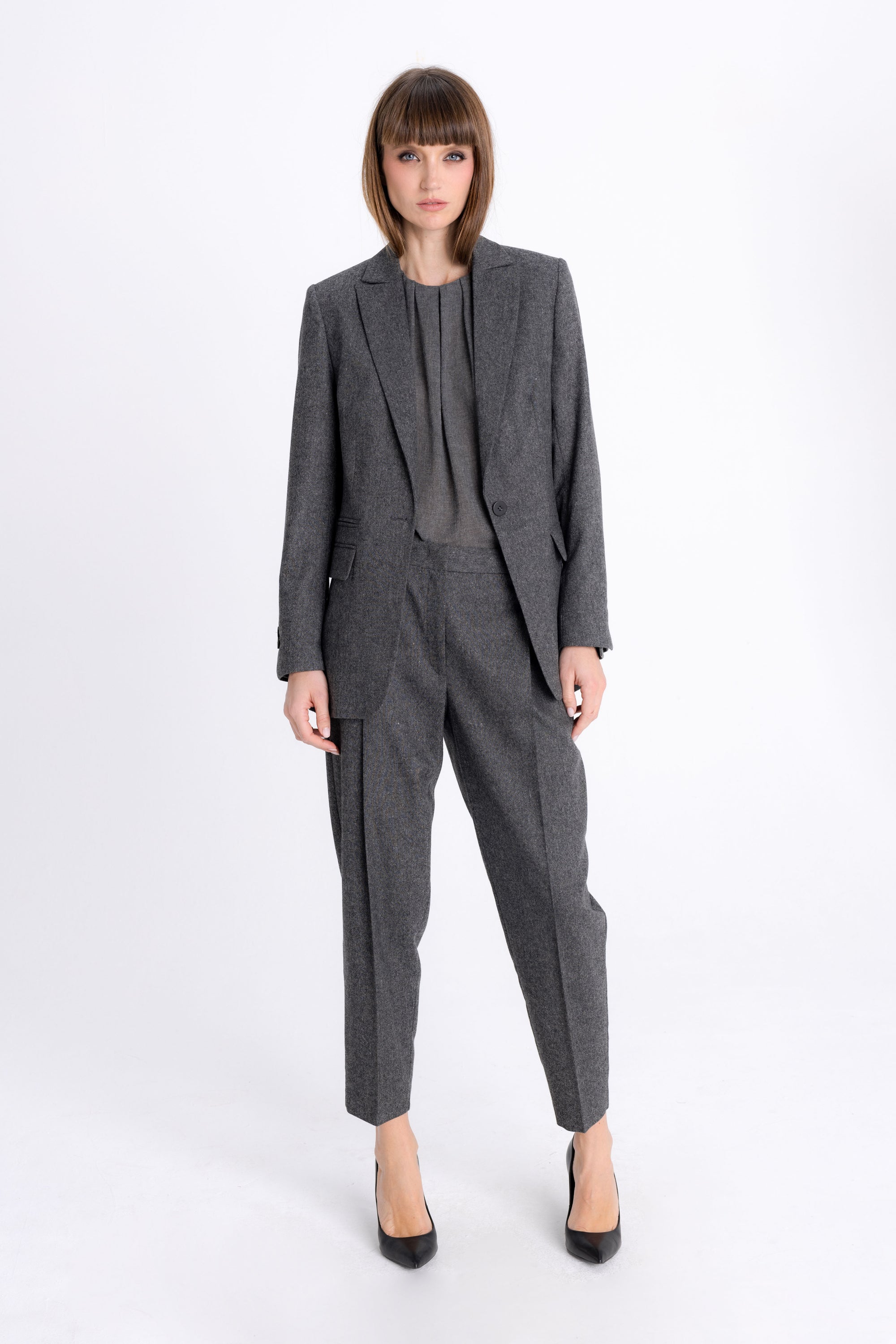 SINGLE-BREASTED GREY MELANGE BLAZER