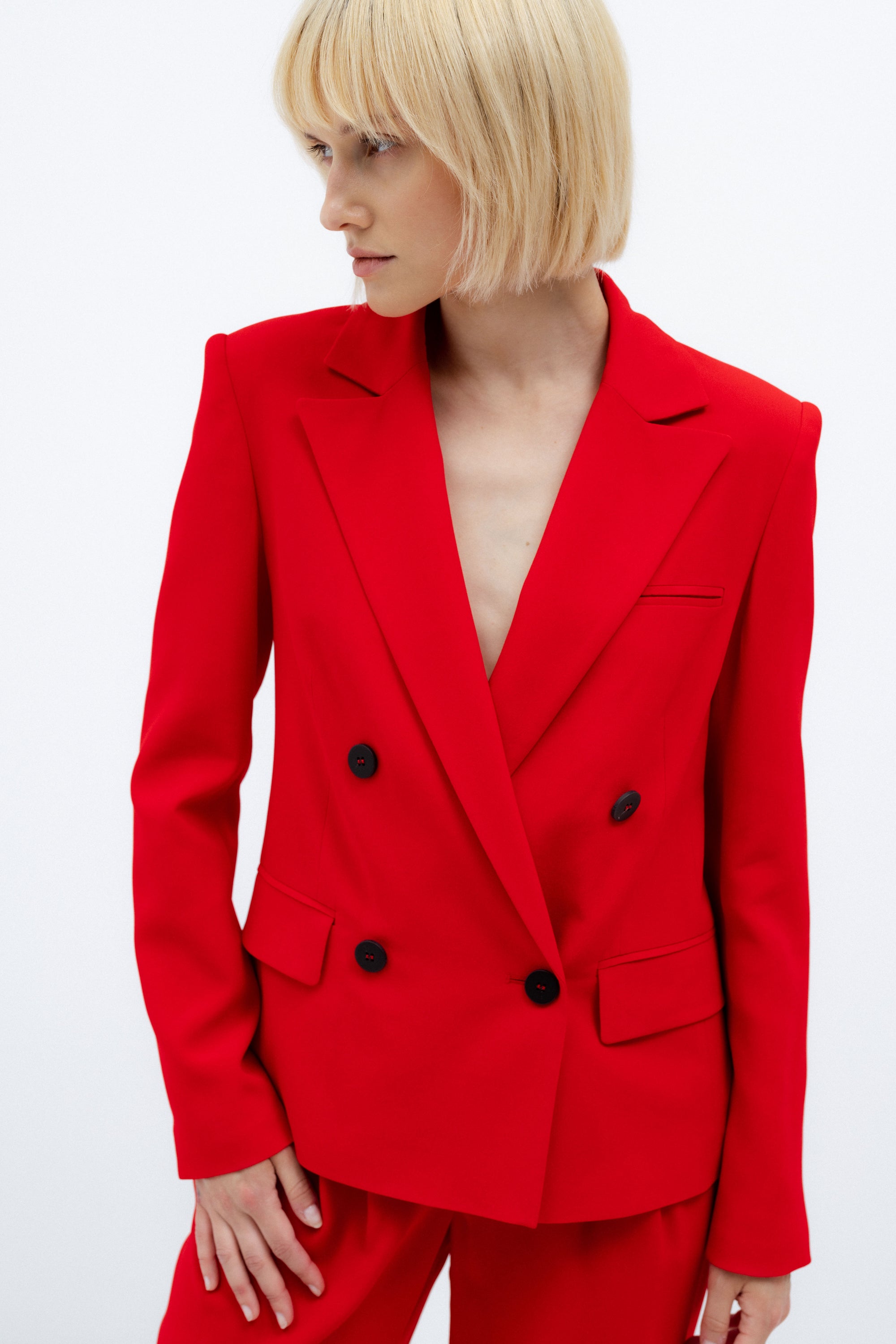 DOUBLE-BREASTED RED BLAZER