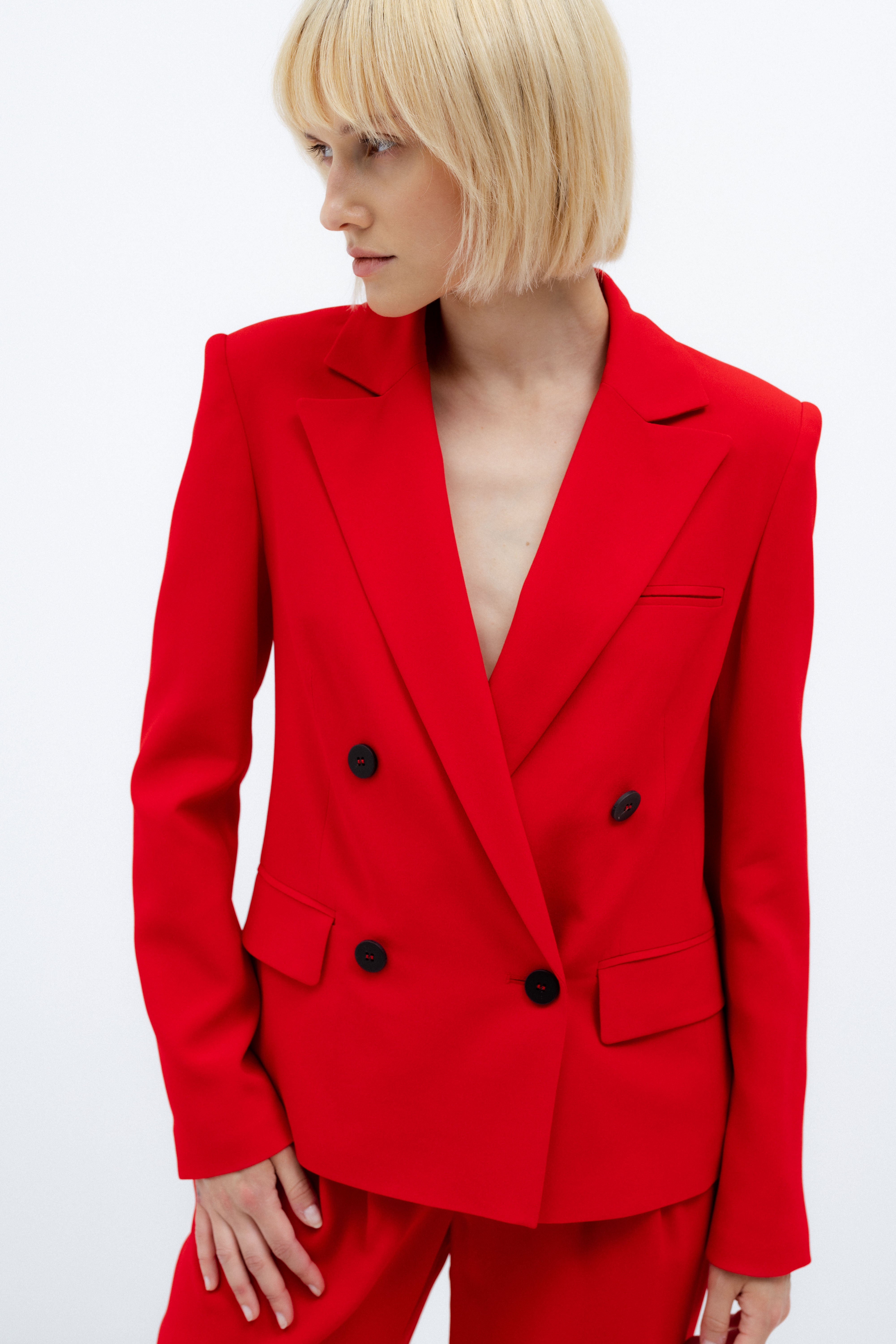 DOUBLE-BREASTED RED BLAZER