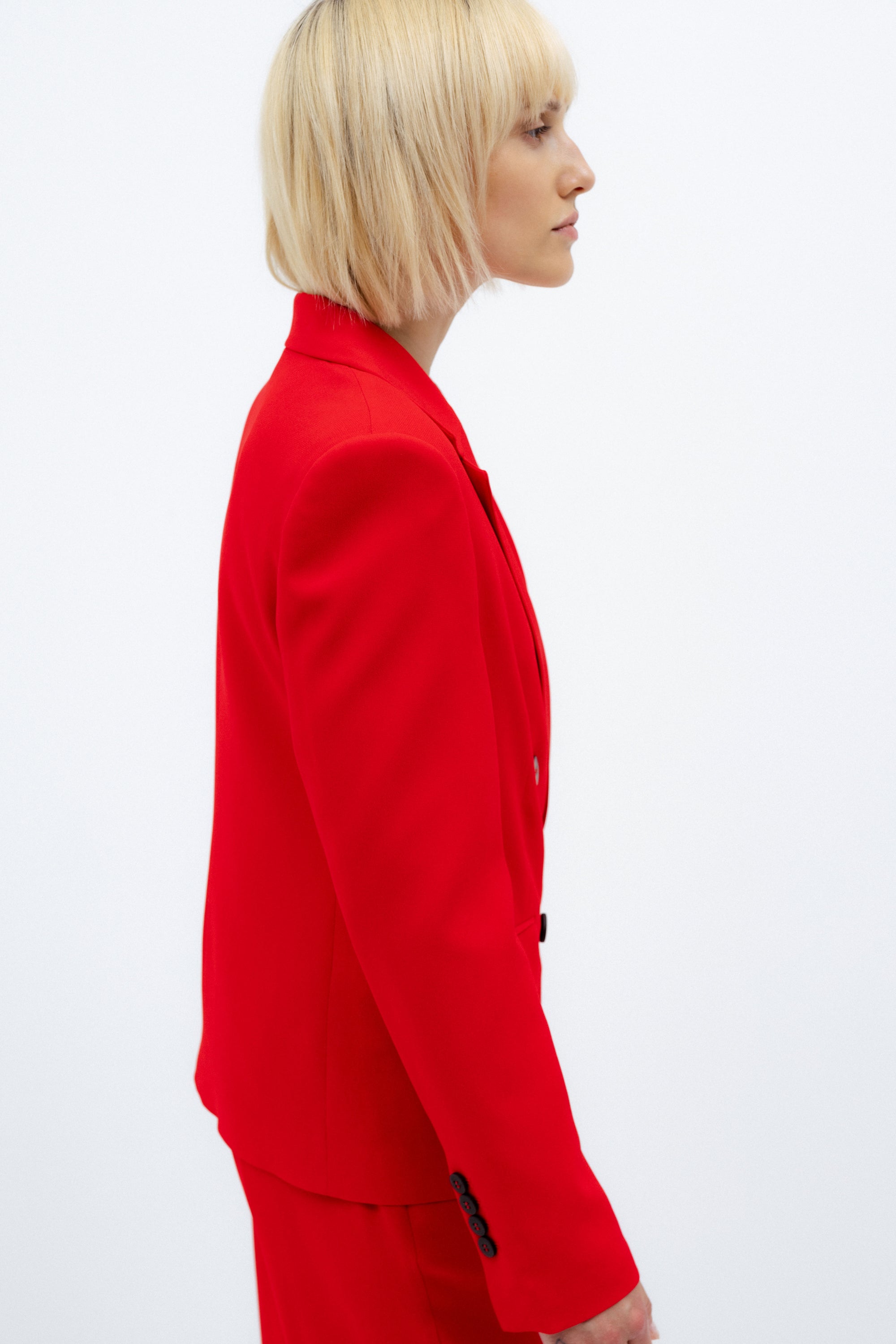 DOUBLE-BREASTED RED BLAZER