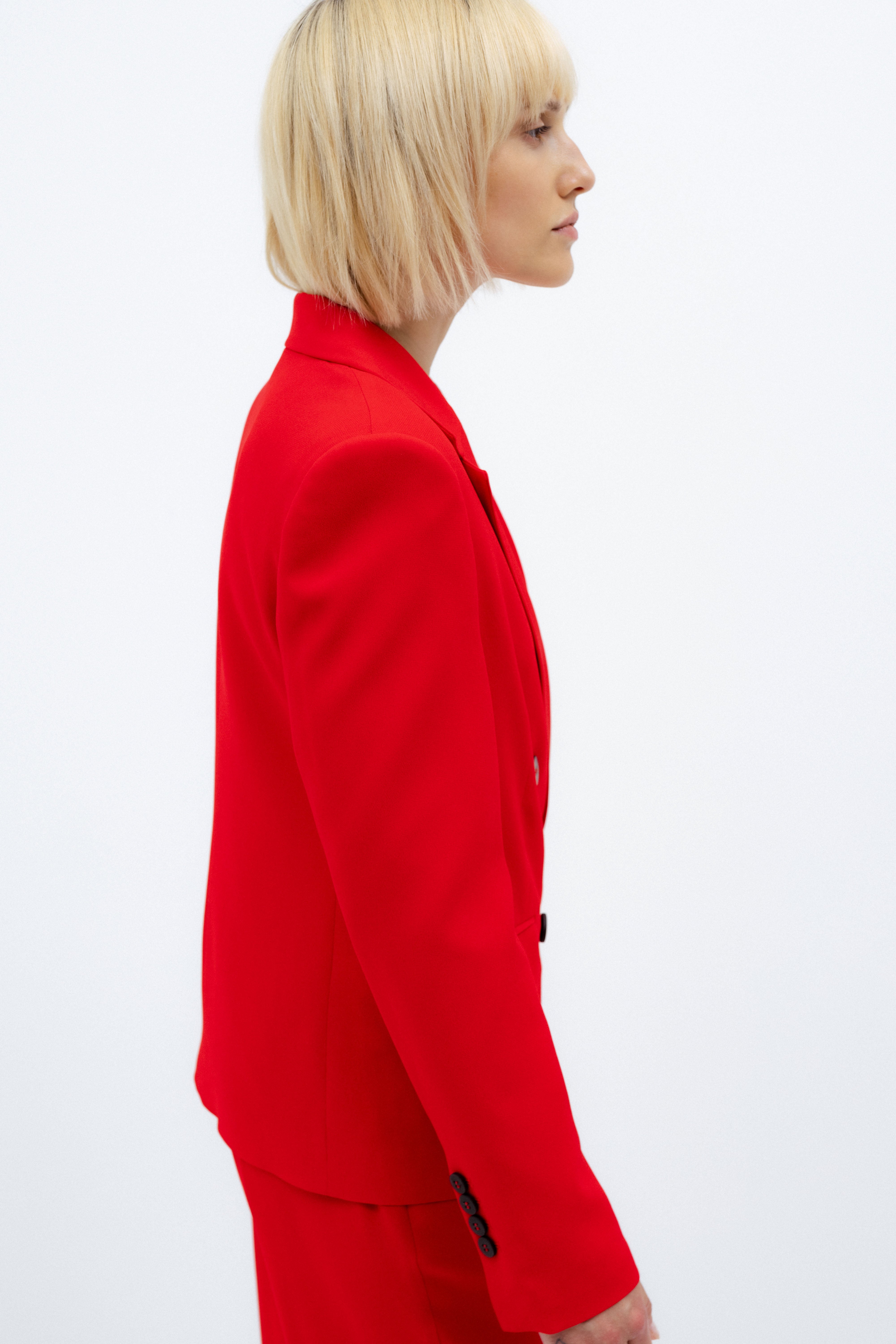 DOUBLE-BREASTED RED BLAZER