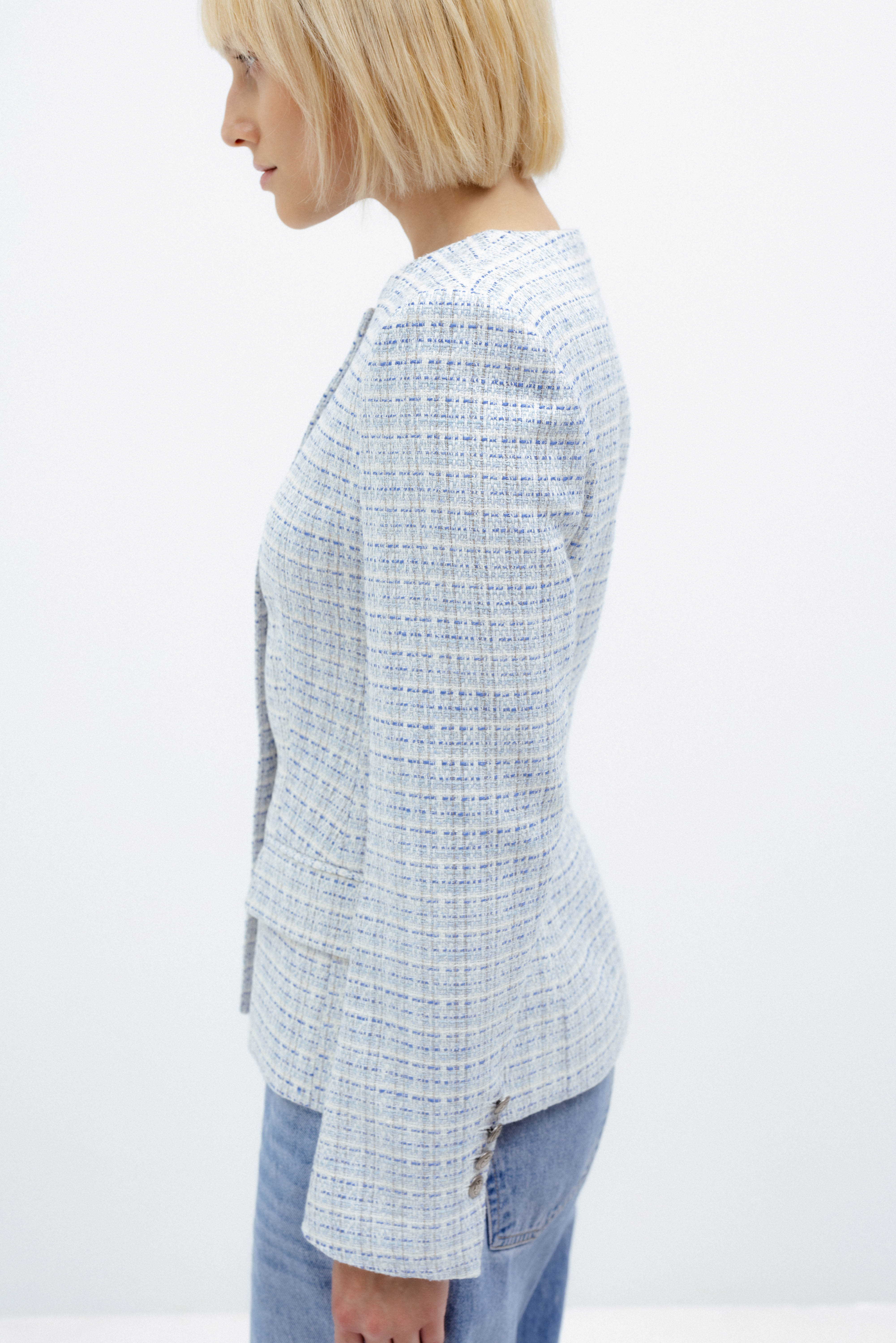 SINGLE-BREASTED LIGHT BLUE FITTED BLAZER