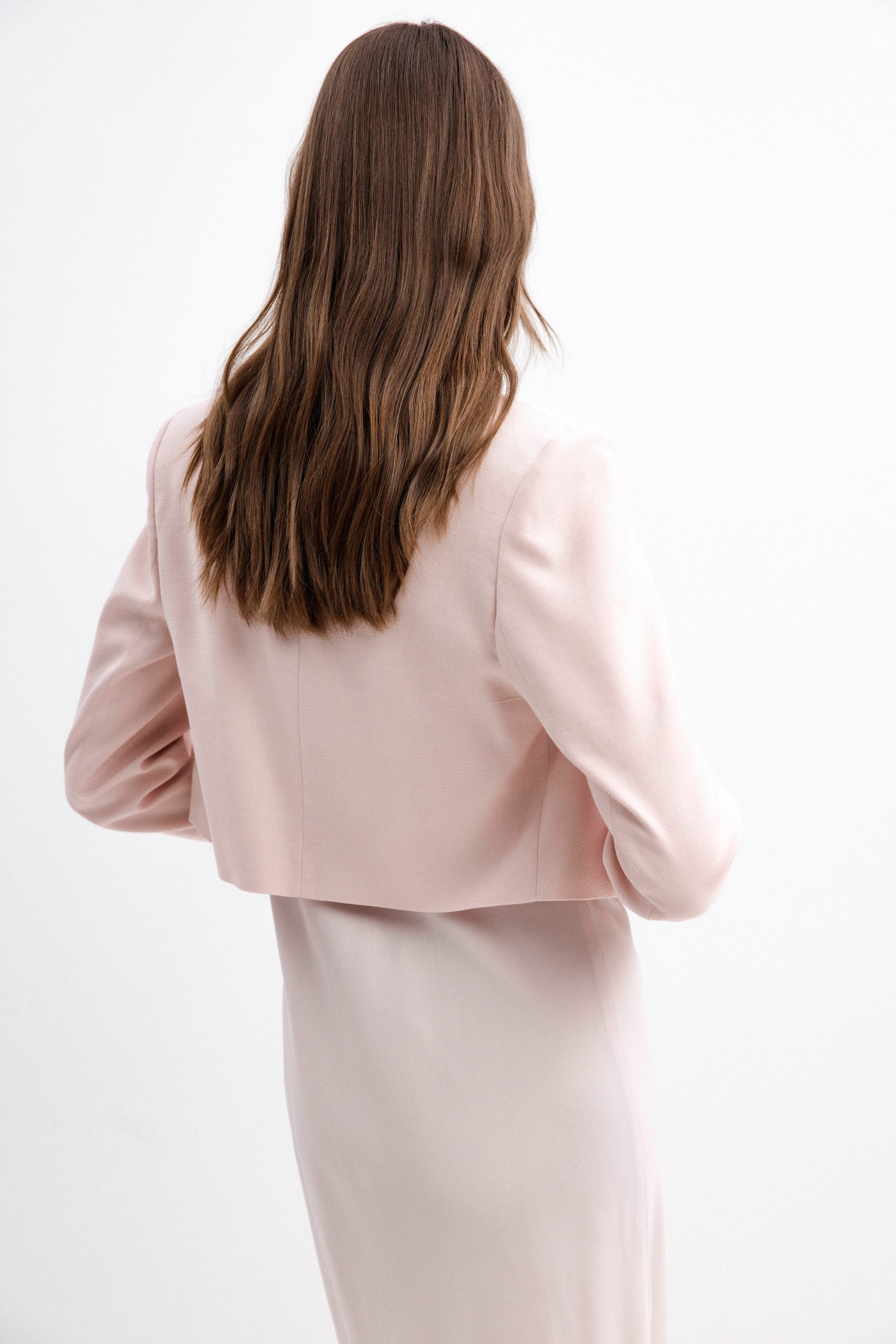 SHORT BLUSH ROSE OPEN-FRONT BLAZER