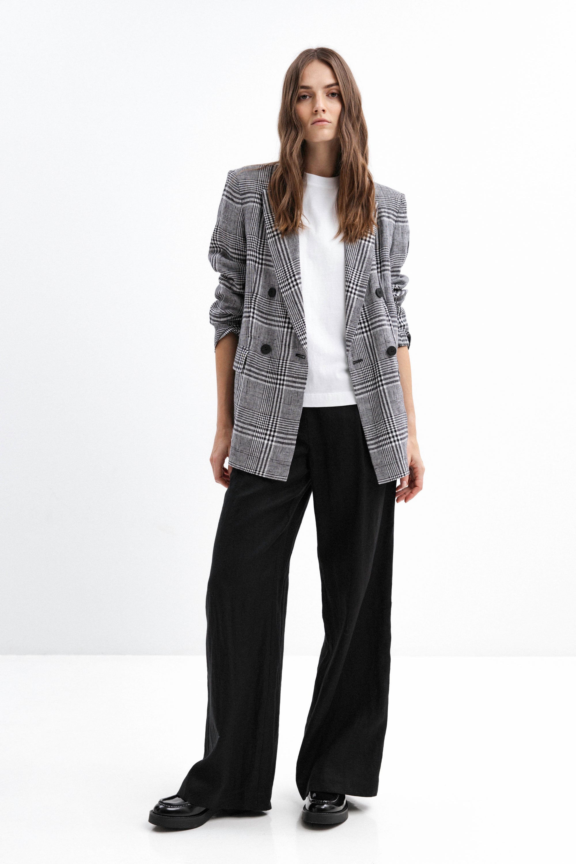 UNLINED LINEN CHECKERED BLAZER