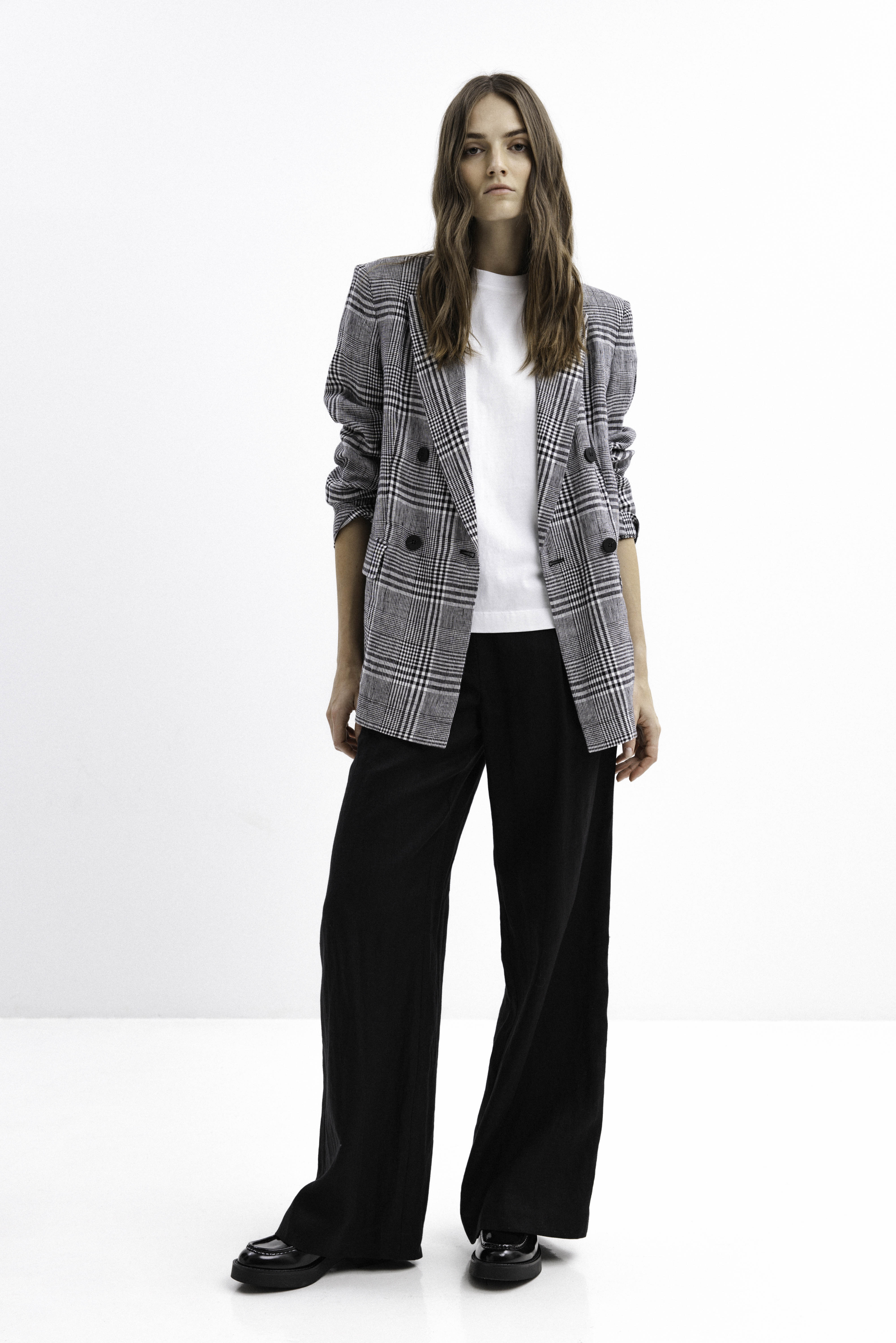 UNLINED LINEN CHECKERED BLAZER