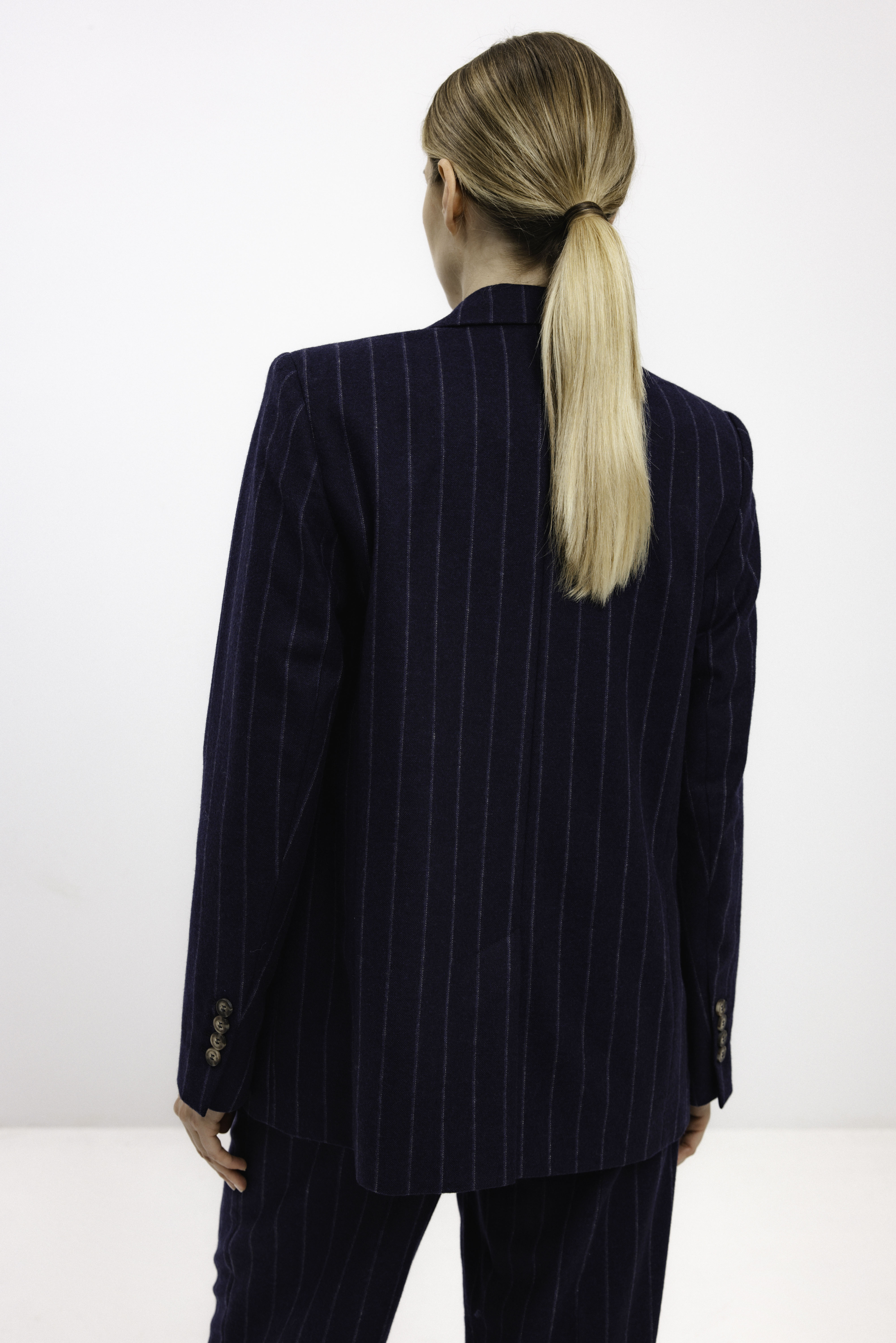 NAVY WOOL PINSTRIPE BLAZER