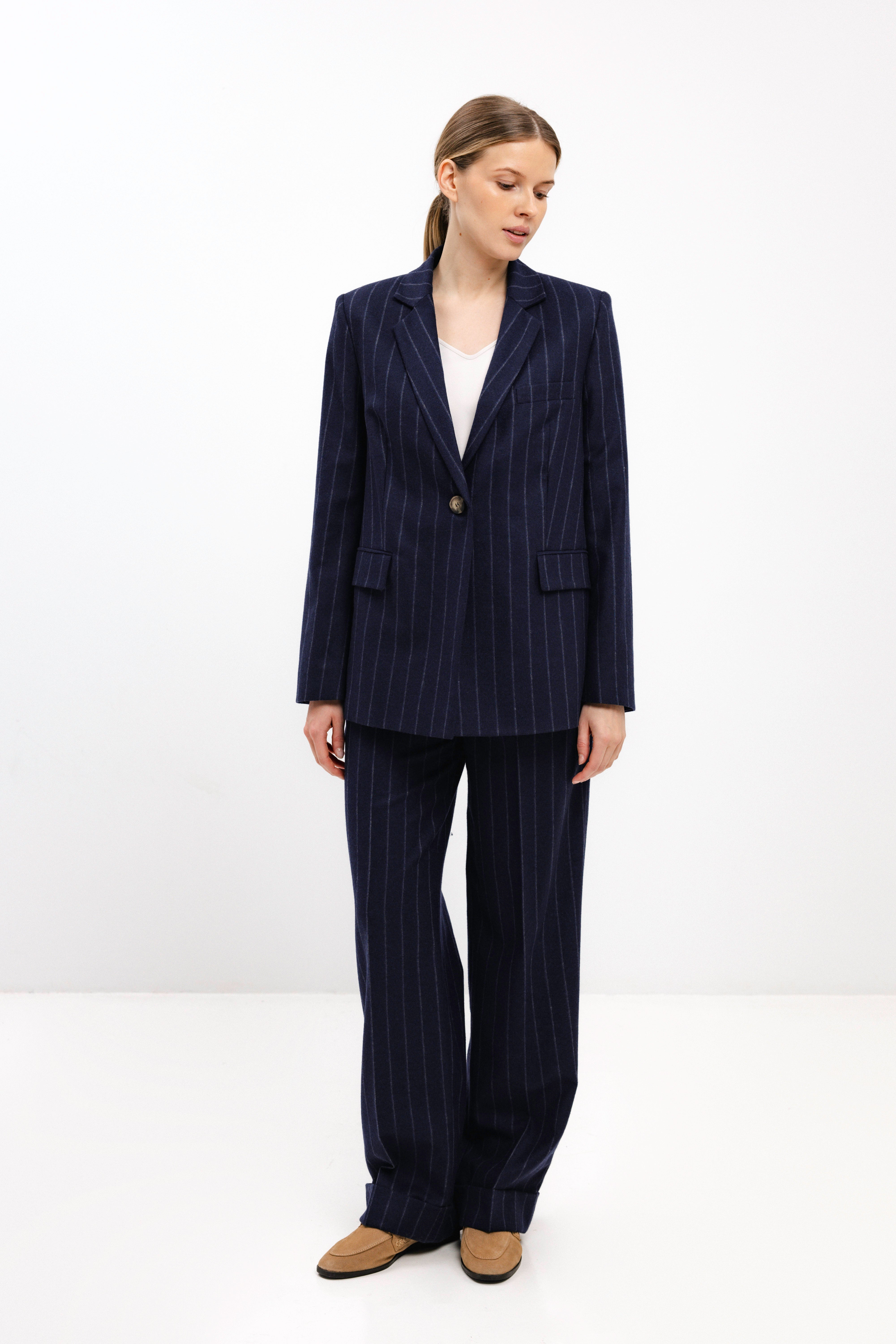 NAVY WOOL PINSTRIPE BLAZER