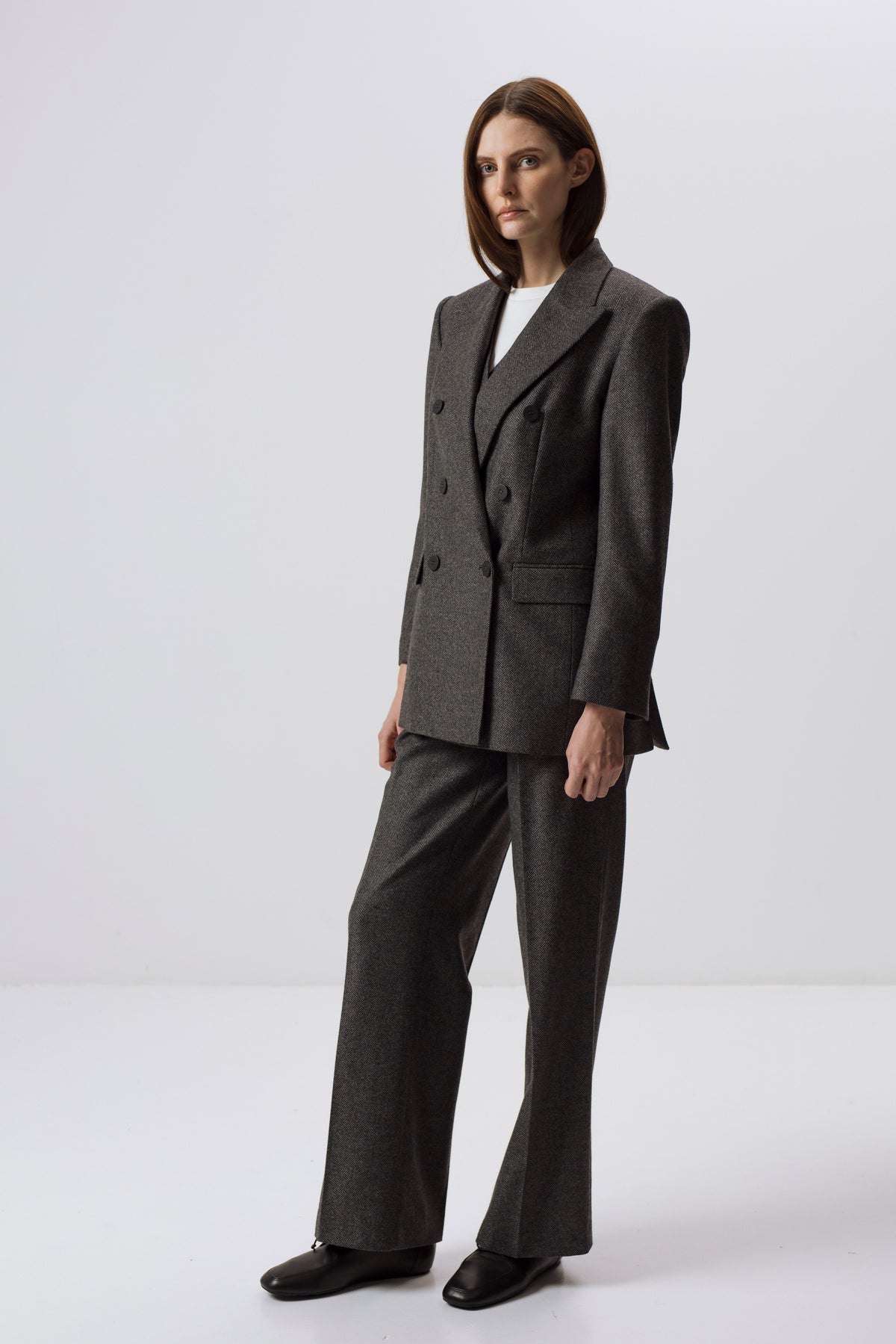 DARK GREY WOOL-BLEND HERRINGBONE BLAZER