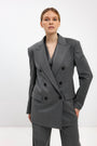 GREY STRIPED DOUBLE-BREASTED BLAZER