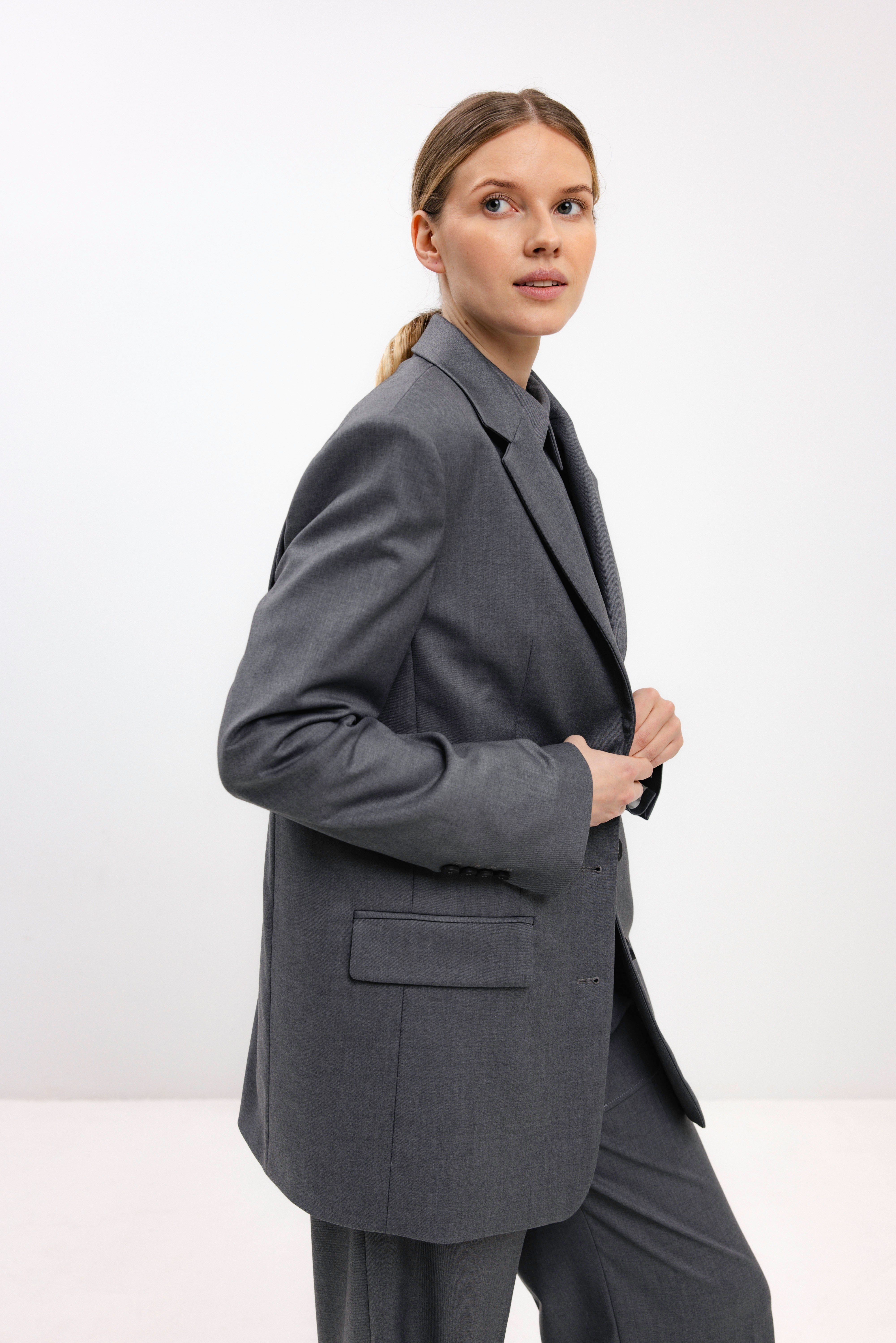 SINGLE-BREASTED OVERSIZED GREY BLAZER