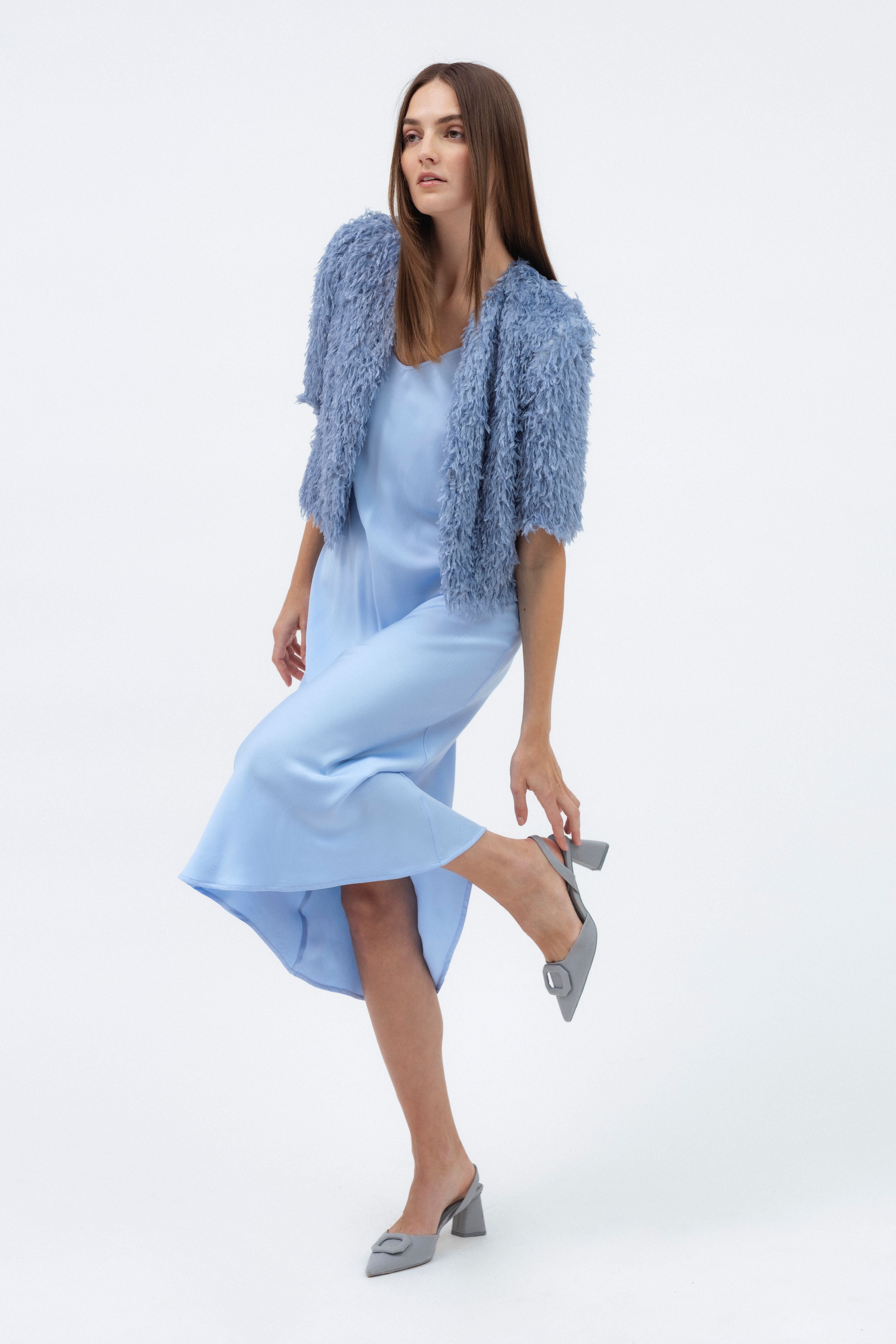 BLUE TEXTURED CROPPED JACKET – InAvati