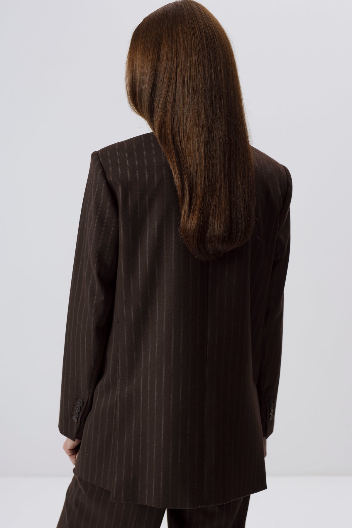 DARK BROWN PINSTRIPE WOOL-BLEND BLAZER