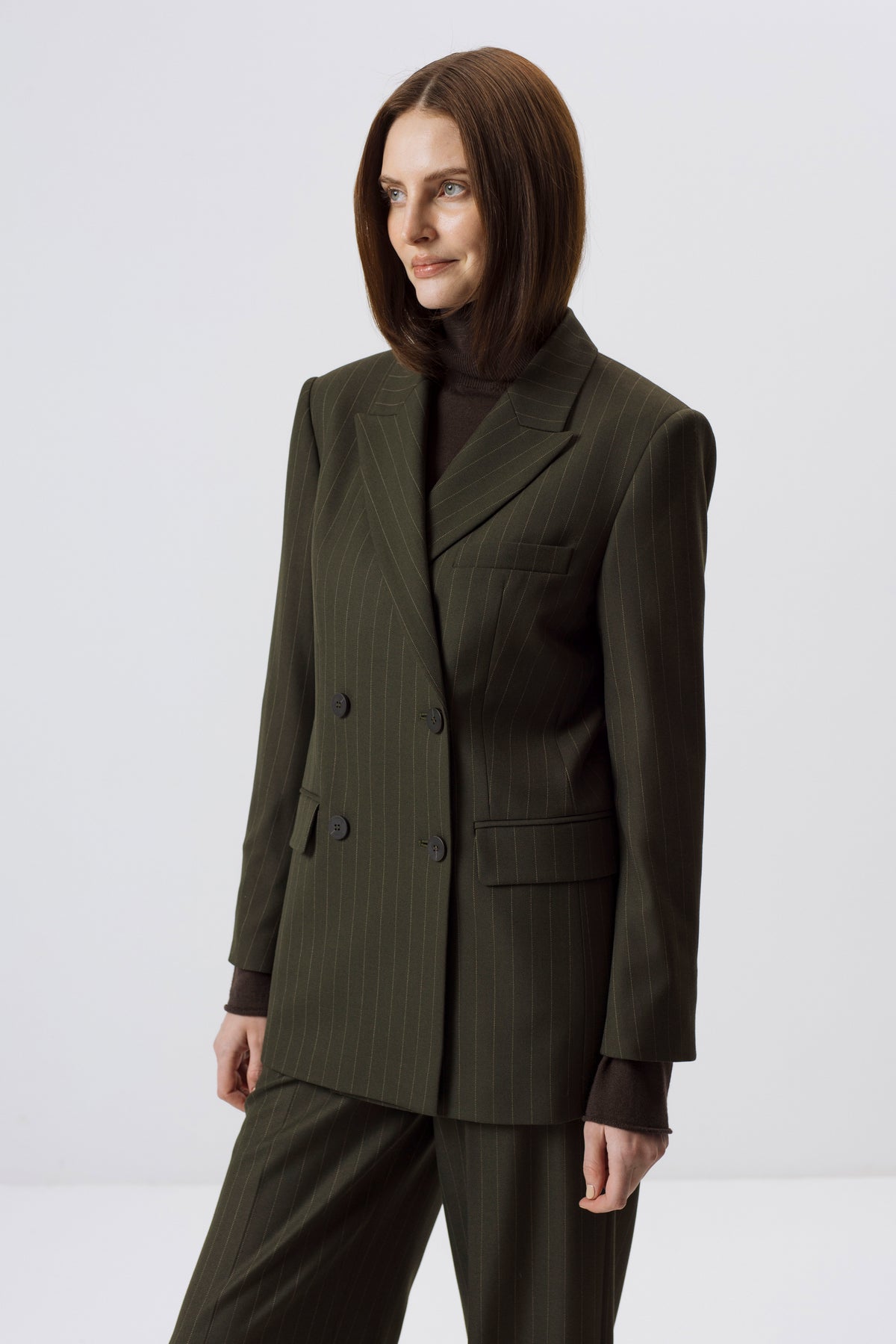 FOREST GREEN PINSTRIPE DOUBLE-BREASTED BLAZER