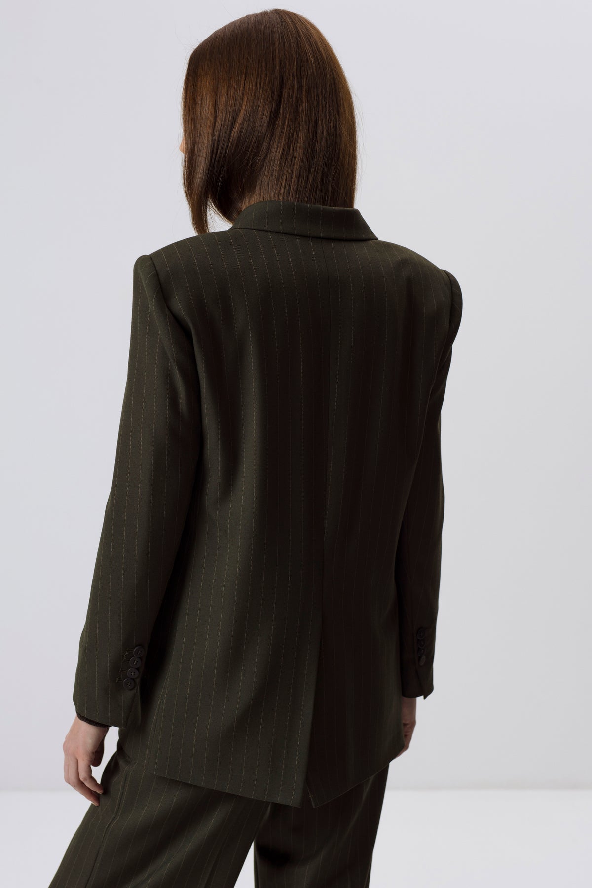 FOREST GREEN PINSTRIPE DOUBLE-BREASTED BLAZER