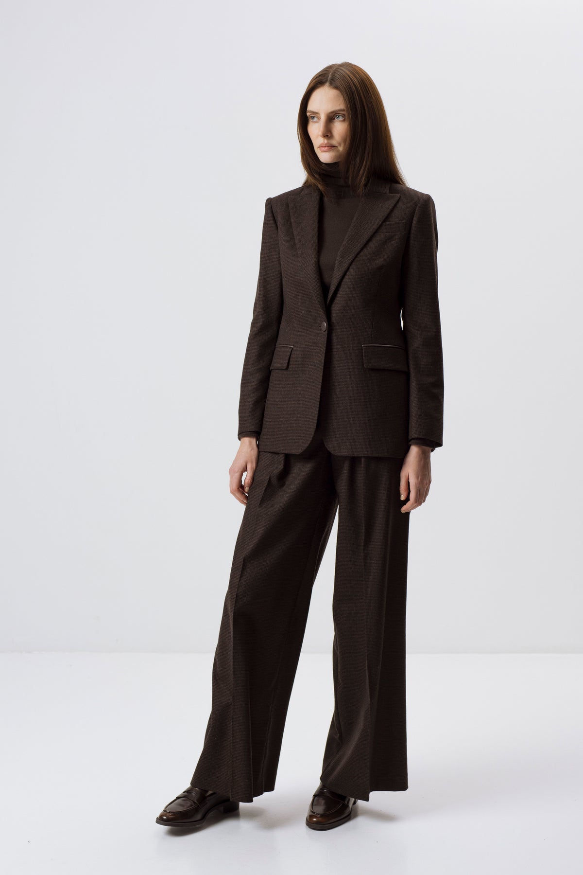 DARK BROWN FITTED WOOL BLEND BLAZER