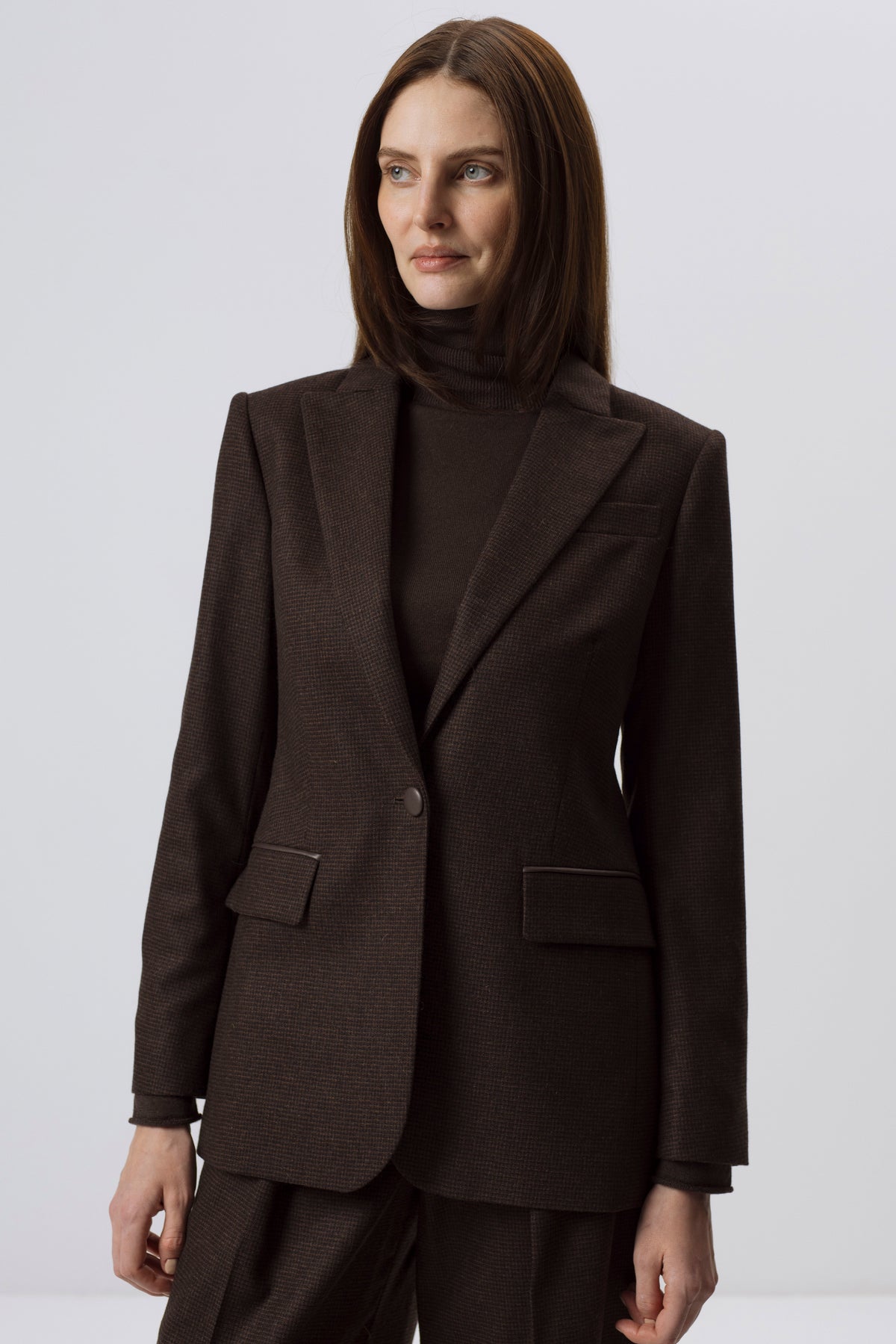 DARK BROWN FITTED WOOL BLEND BLAZER