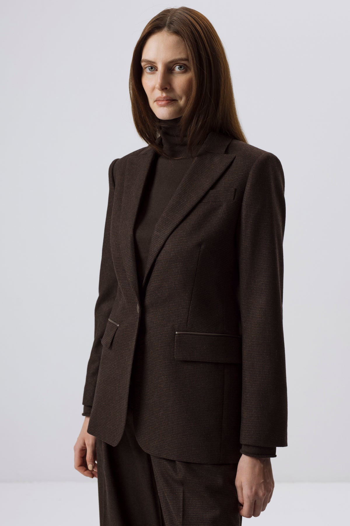 DARK BROWN FITTED WOOL BLEND BLAZER