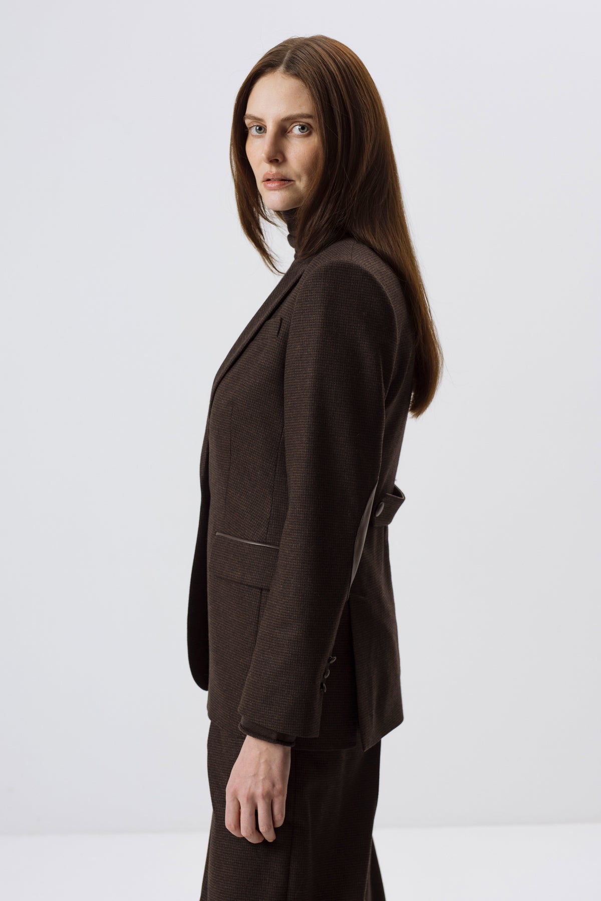 DARK BROWN FITTED WOOL BLEND BLAZER