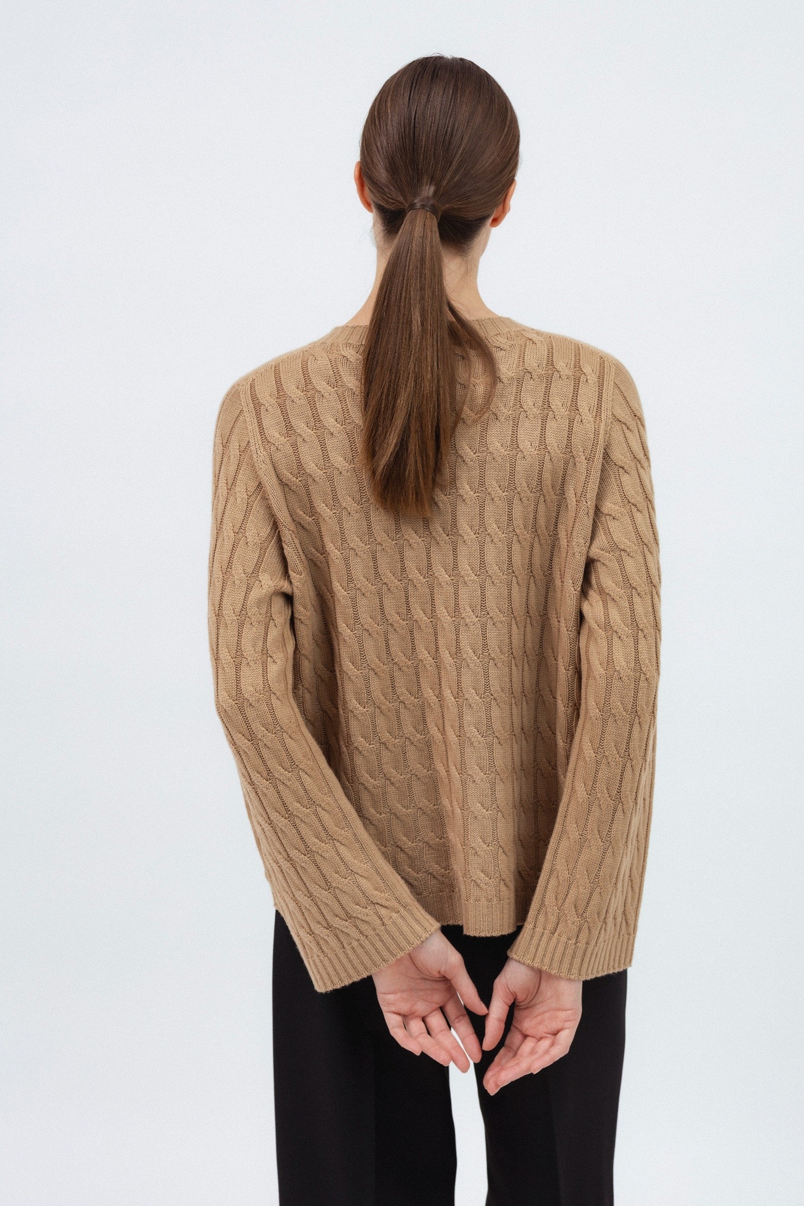 CAMEL MERINO WOOL SWEATER WITH BRAIDS