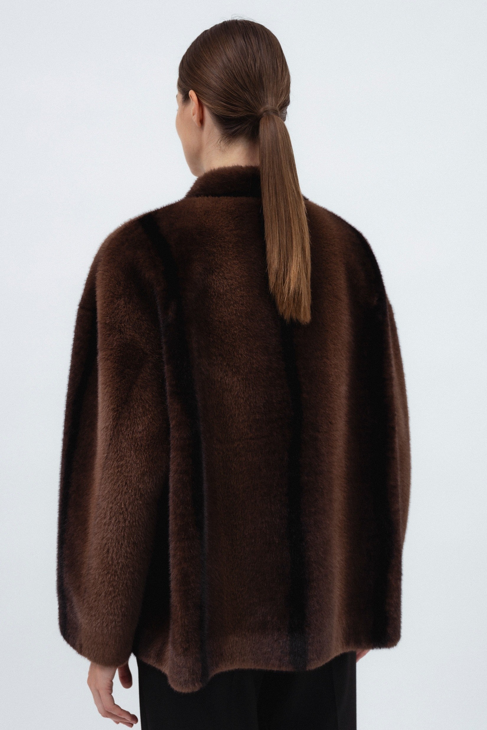 CHOCOLATE BROWN FAUX FUR COAT