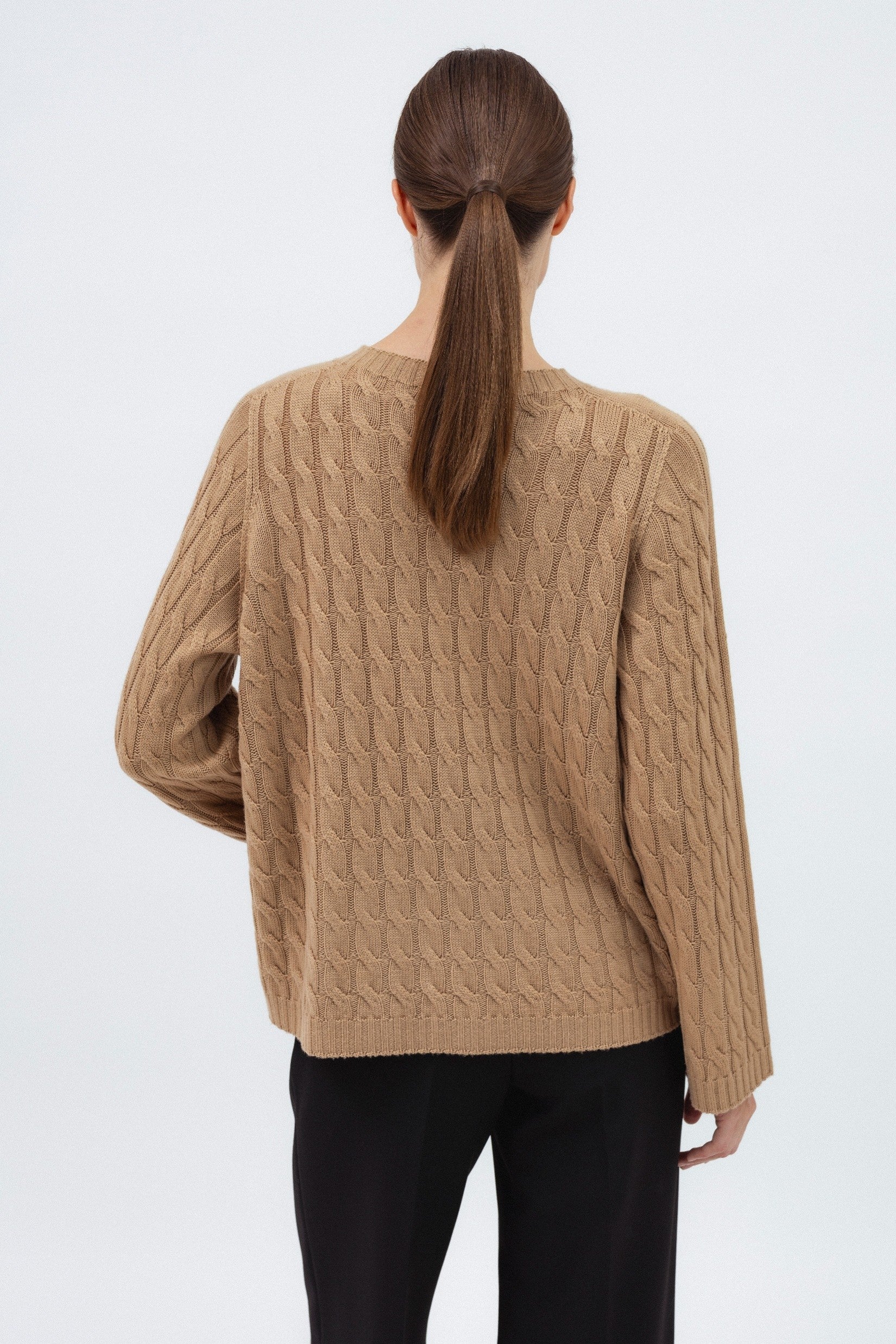 CAMEL MERINO WOOL SWEATER WITH BRAIDS