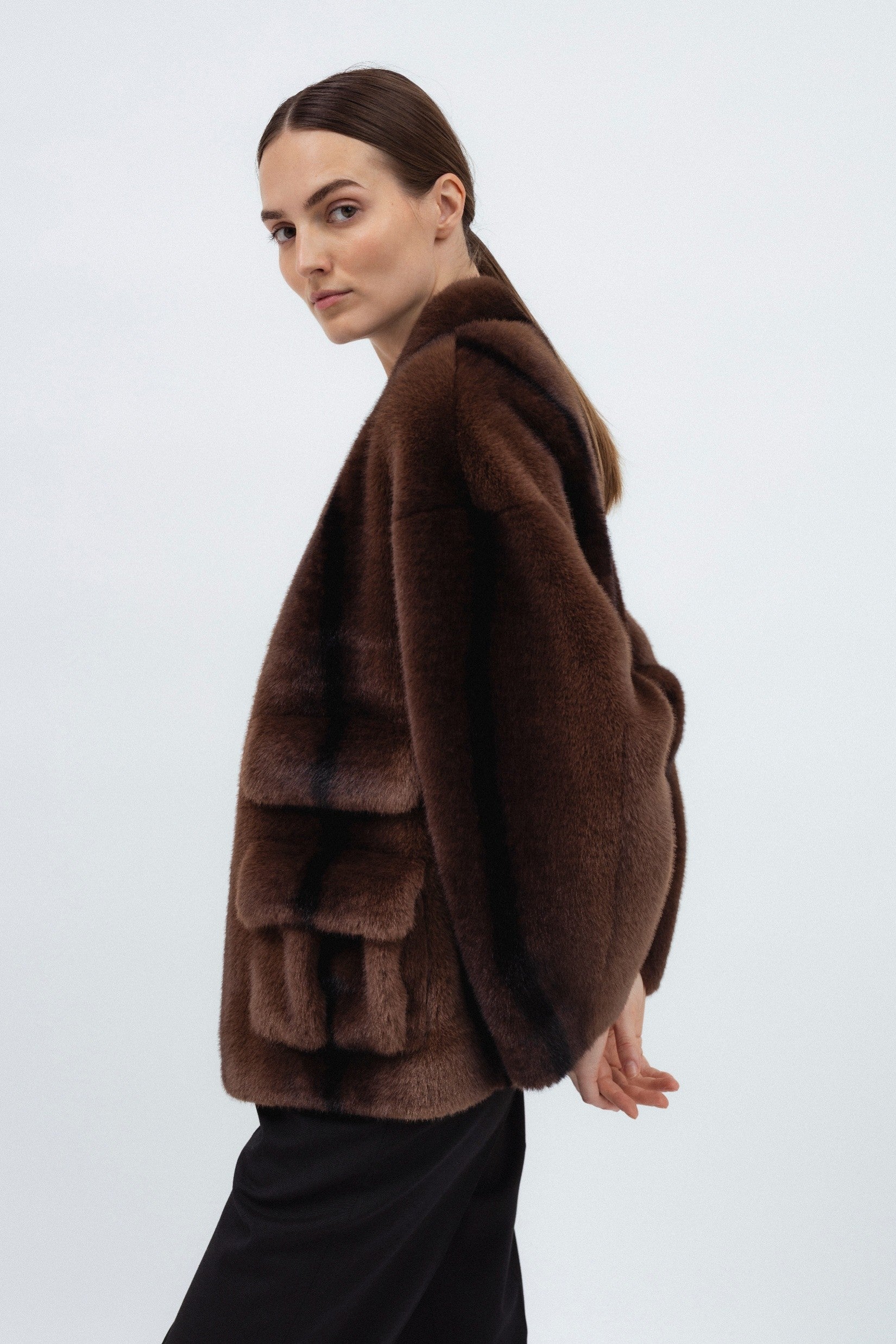 CHOCOLATE BROWN FAUX FUR COAT