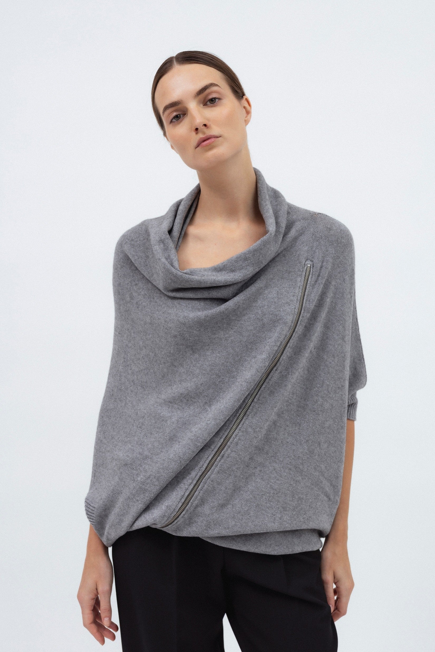 GREY MERINO WOOL SWEATER WITH ZIP DETAIL