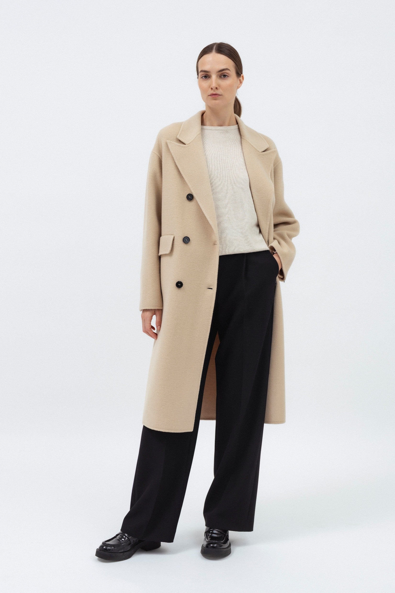 BEIGE DOUBLE-FACED WOOL COAT