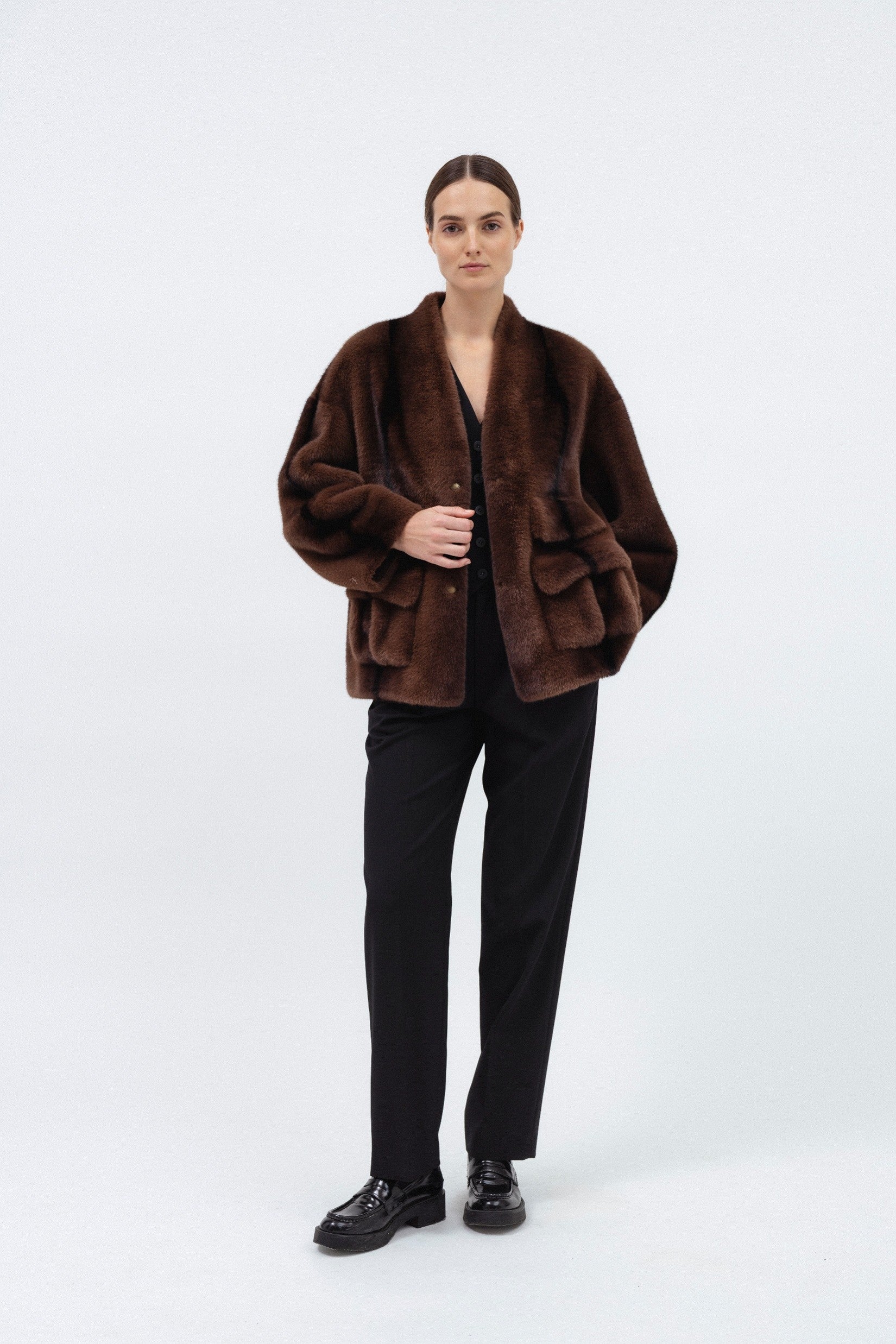 CHOCOLATE BROWN FAUX FUR COAT