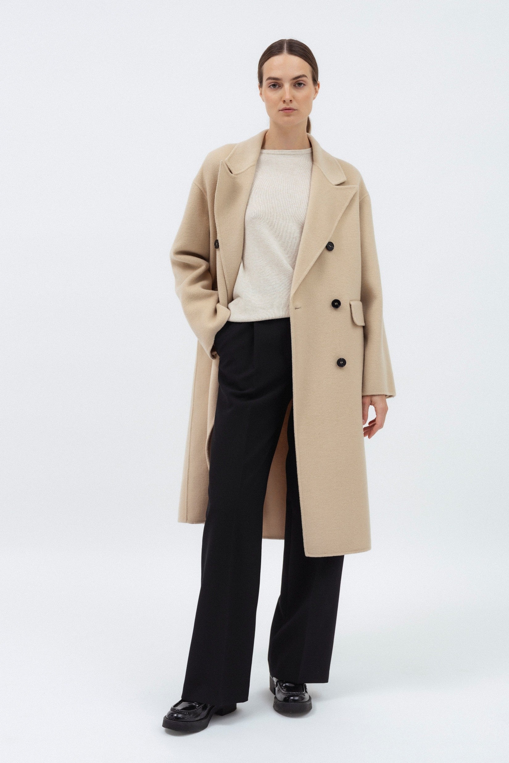 BEIGE DOUBLE-FACED WOOL COAT