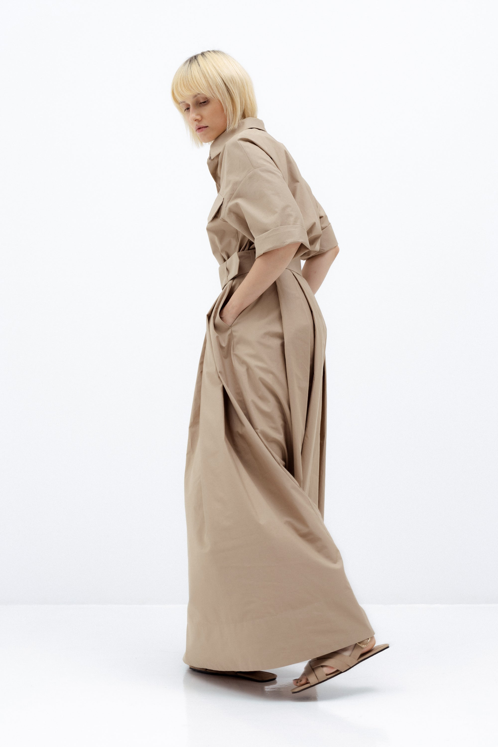 SAND-COLORED MAXI SKIRT WITH PLEATS