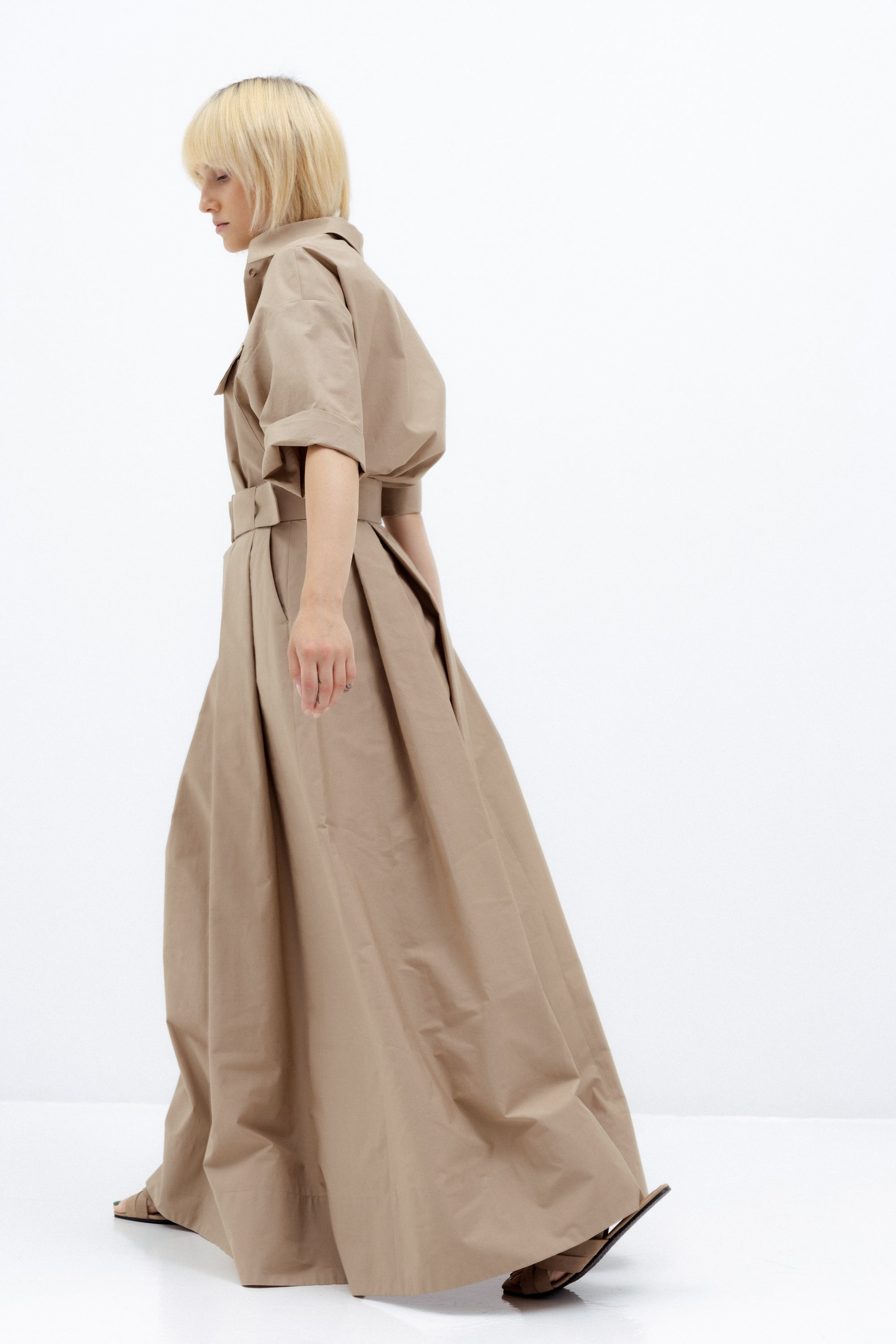 SAND-COLORED MAXI SKIRT WITH PLEATS